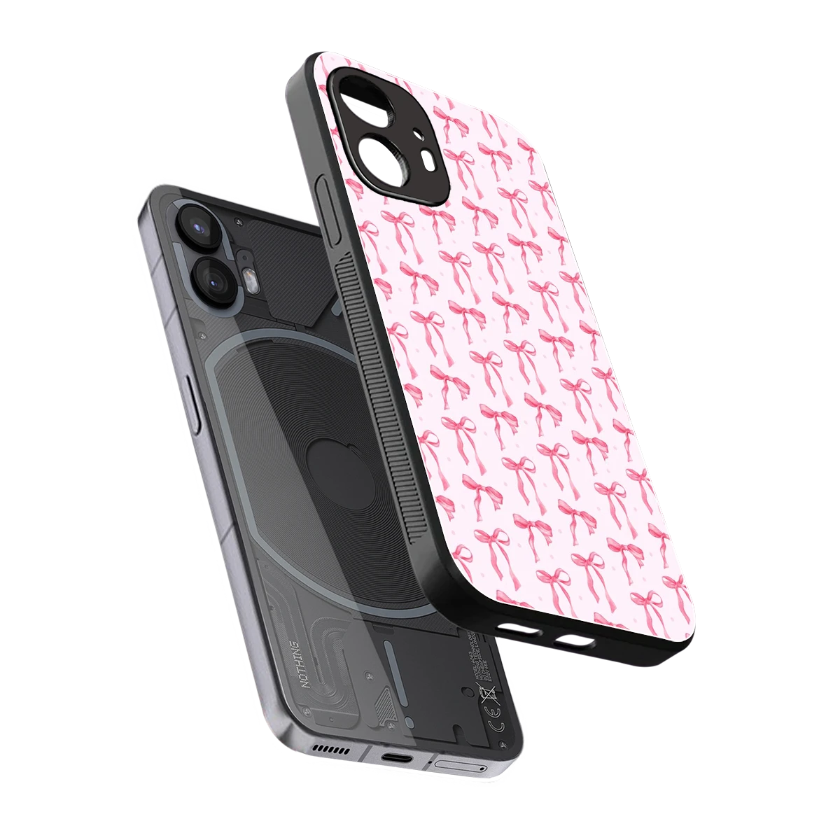 Bow Pink sleek nothing phone 2 cover with tempered glass back and TPU edges
