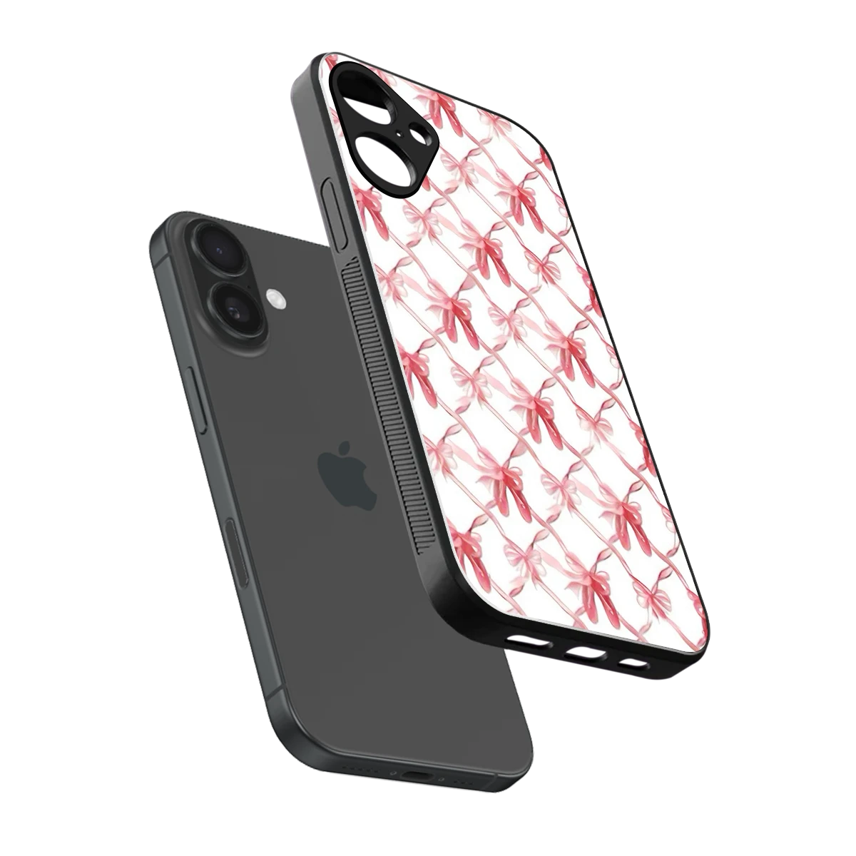 Bow Ribbon sleek iphone 16 plus cover with tempered glass back and TPU edges