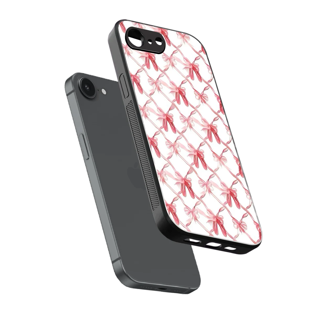 Bow Ribbon sleek iphone 16e cover with tempered glass back and TPU edges