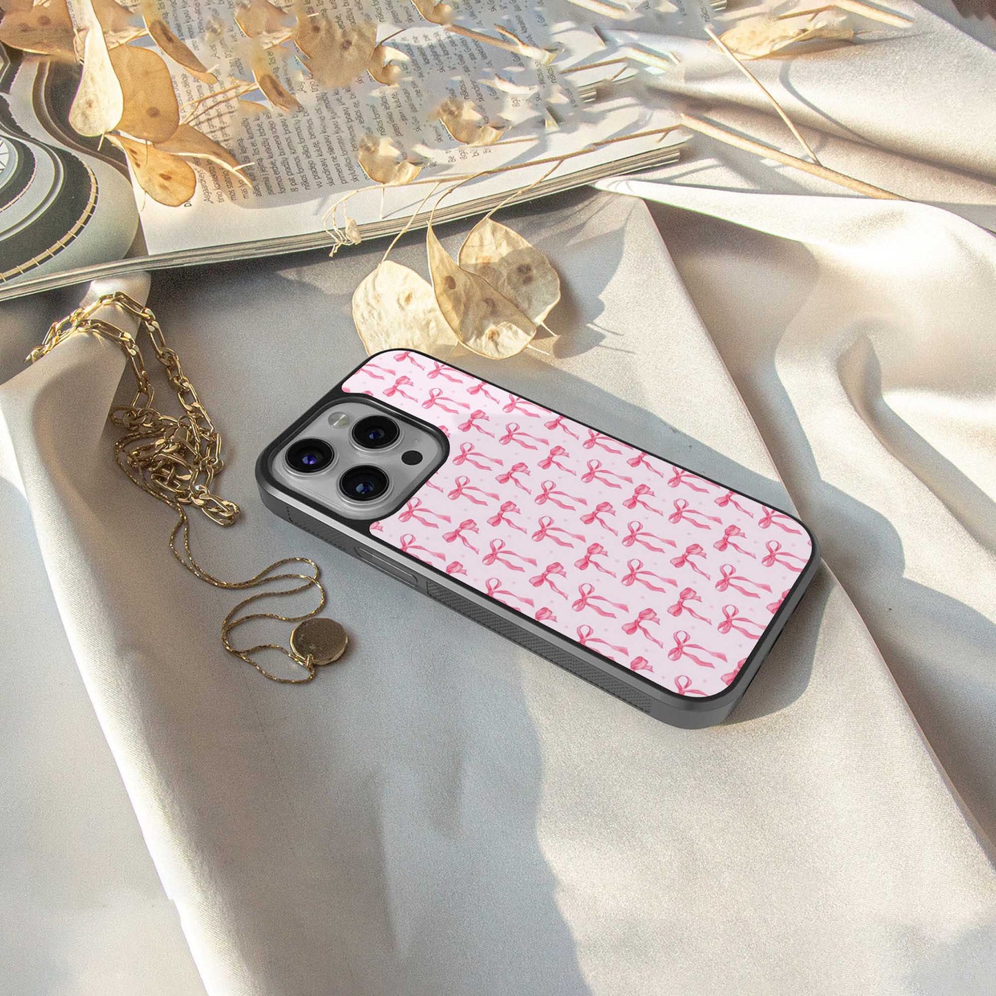 Bow Pink Phone Case for Iphone 16 | Glass Case