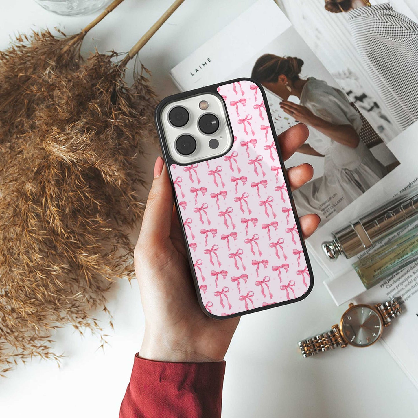 Bow Pink Phone Case for Iphone 16 | Glass Case