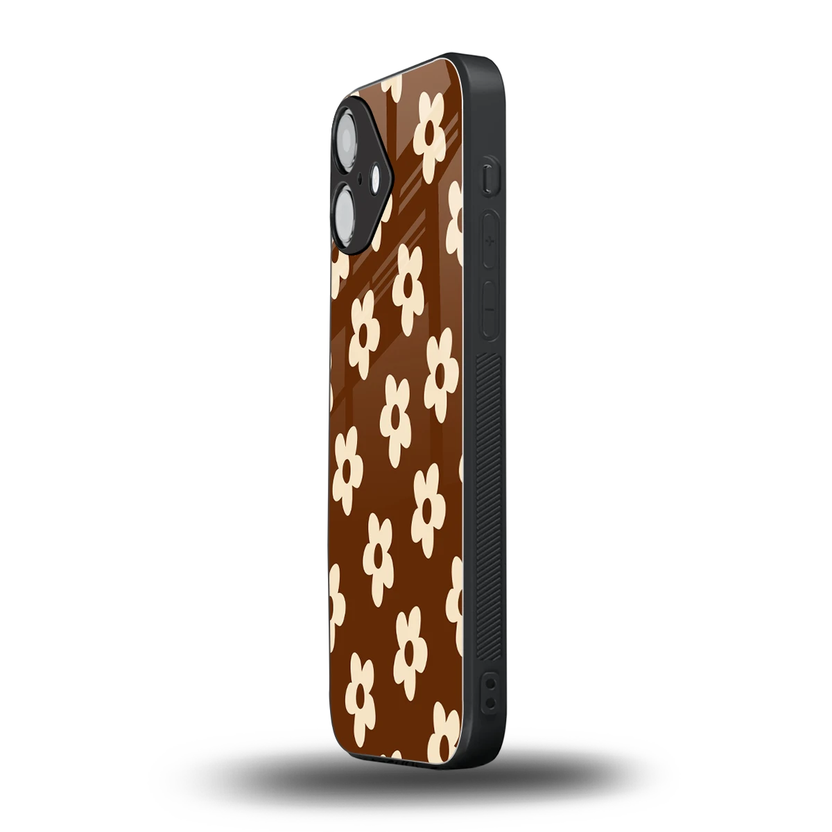 Brown Flowers iphone 16 plus mobile cover | shockproof glass phone case