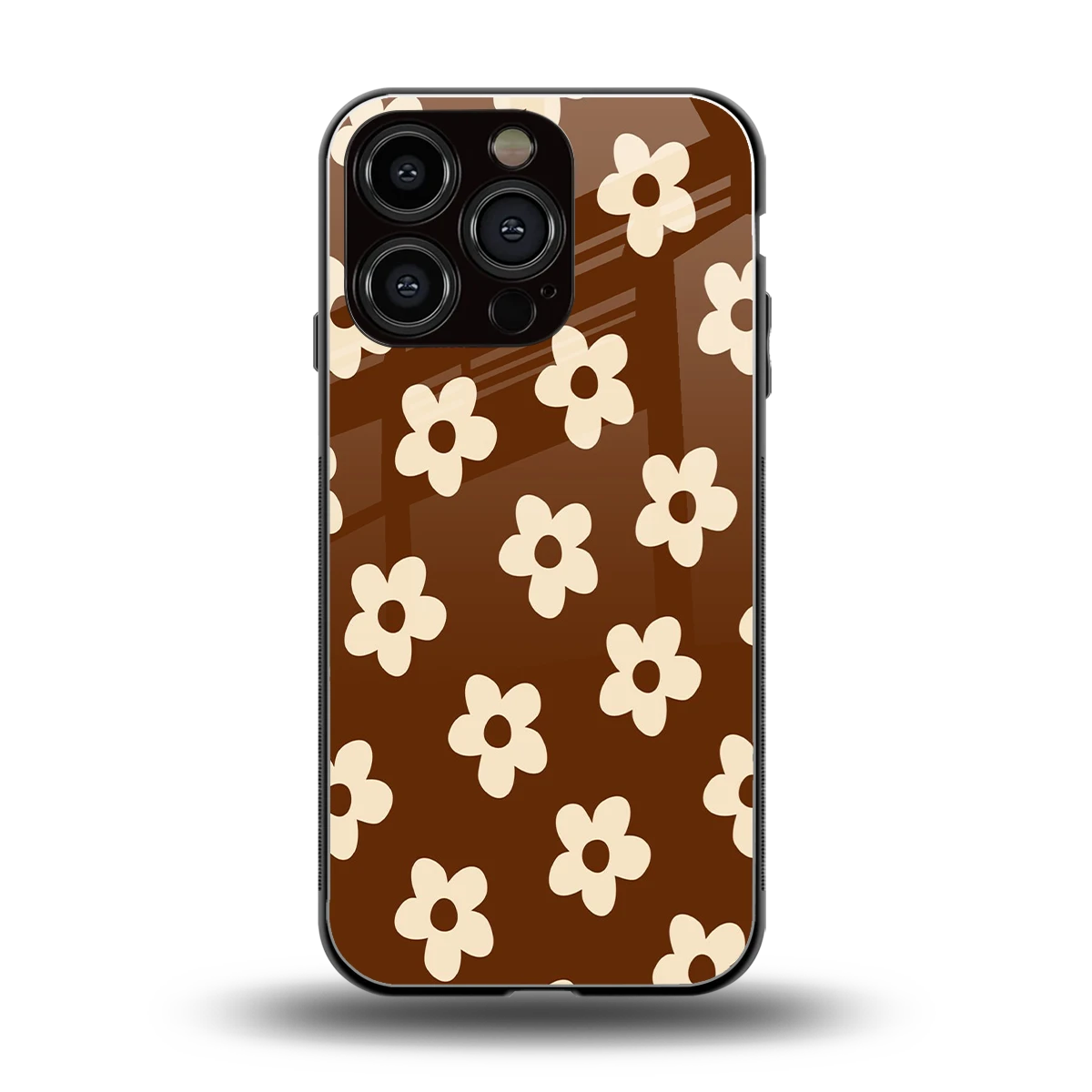 Brown Flowers back phone cover | glass case for iphone 16 pro