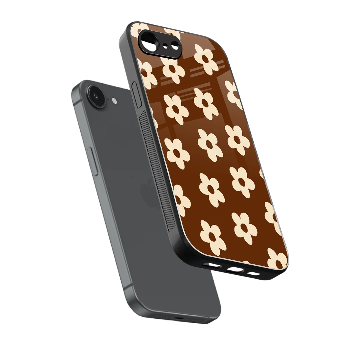 Brown Flowers sleek iphone 16e cover with tempered glass back and TPU edges