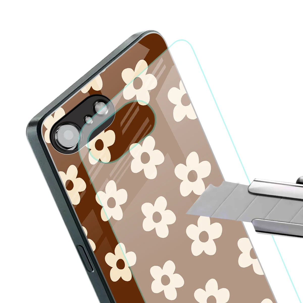Brown Flowers stylish phone case for iphone 16e | glossy glass and slim fit