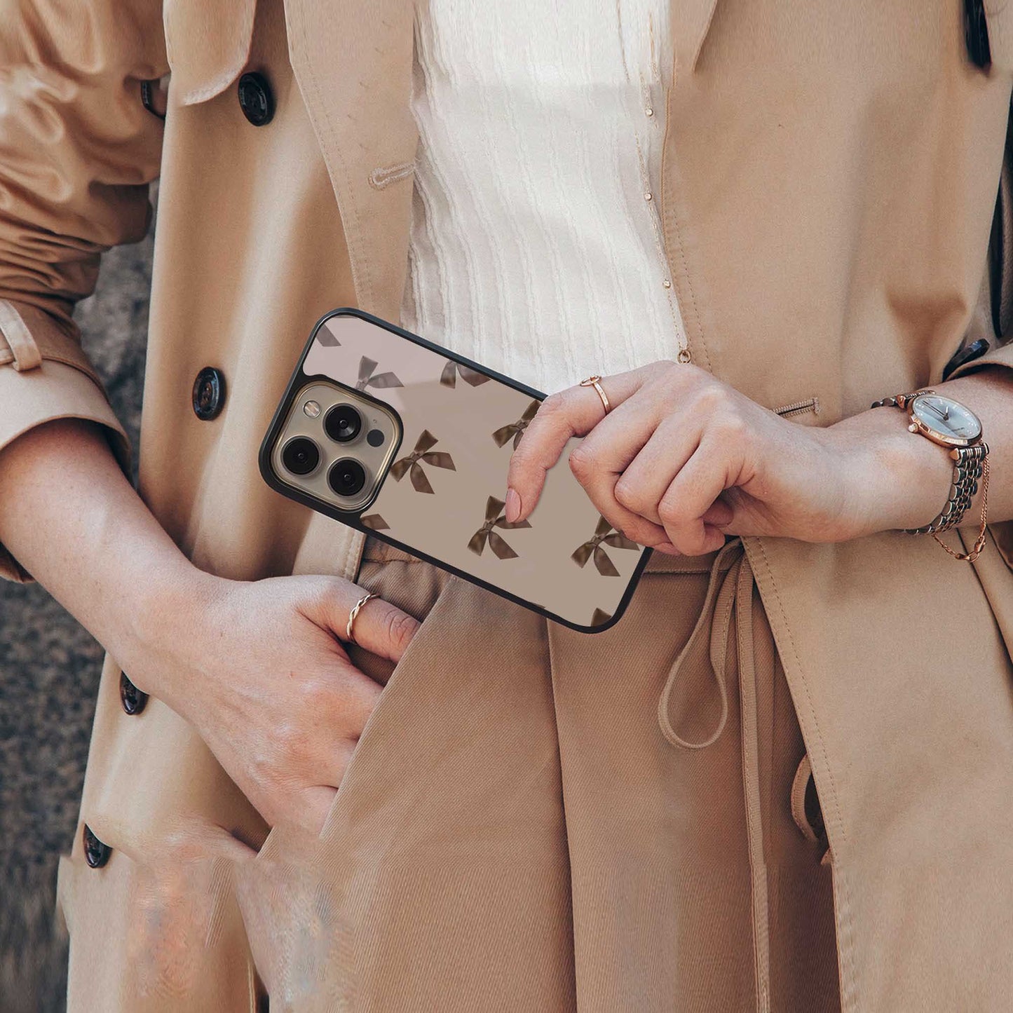 Brown Bow Phone Case for Iphone 16 | Glass Case