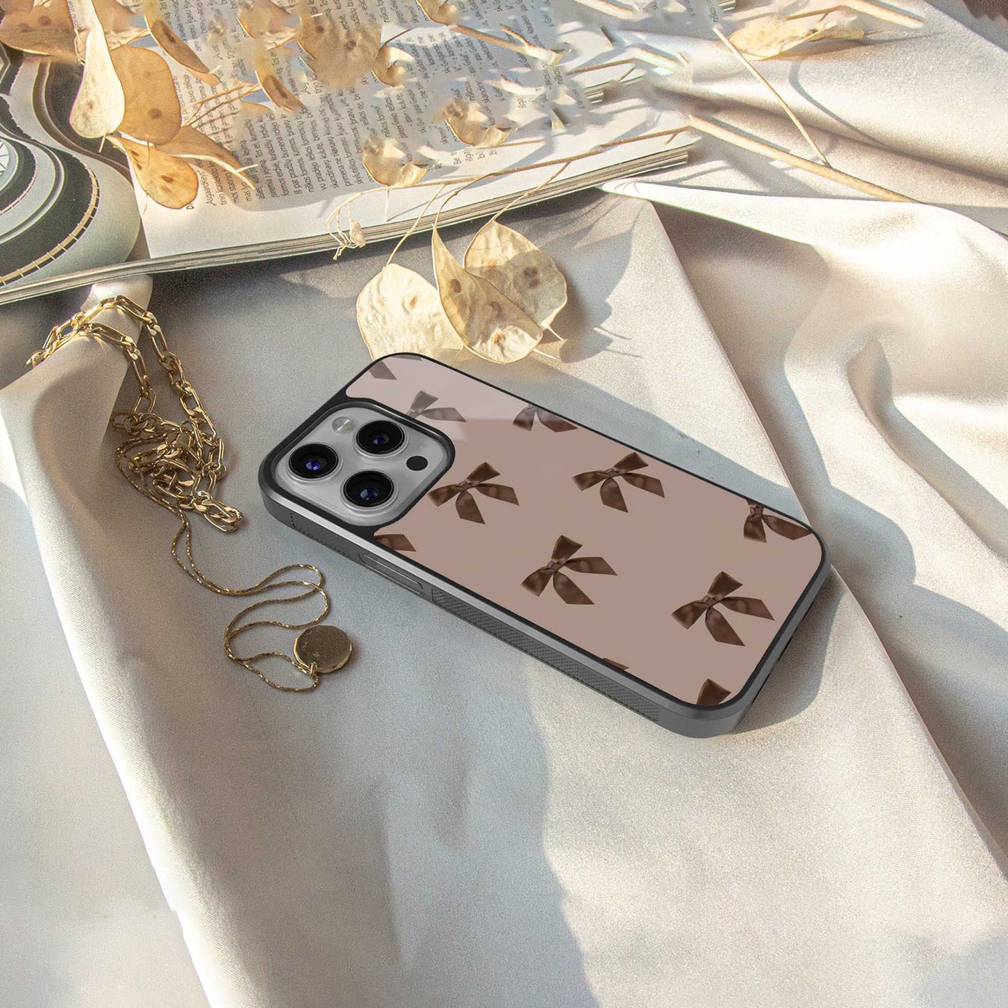 Brown Bow Phone Case for Iphone 16 | Glass Case