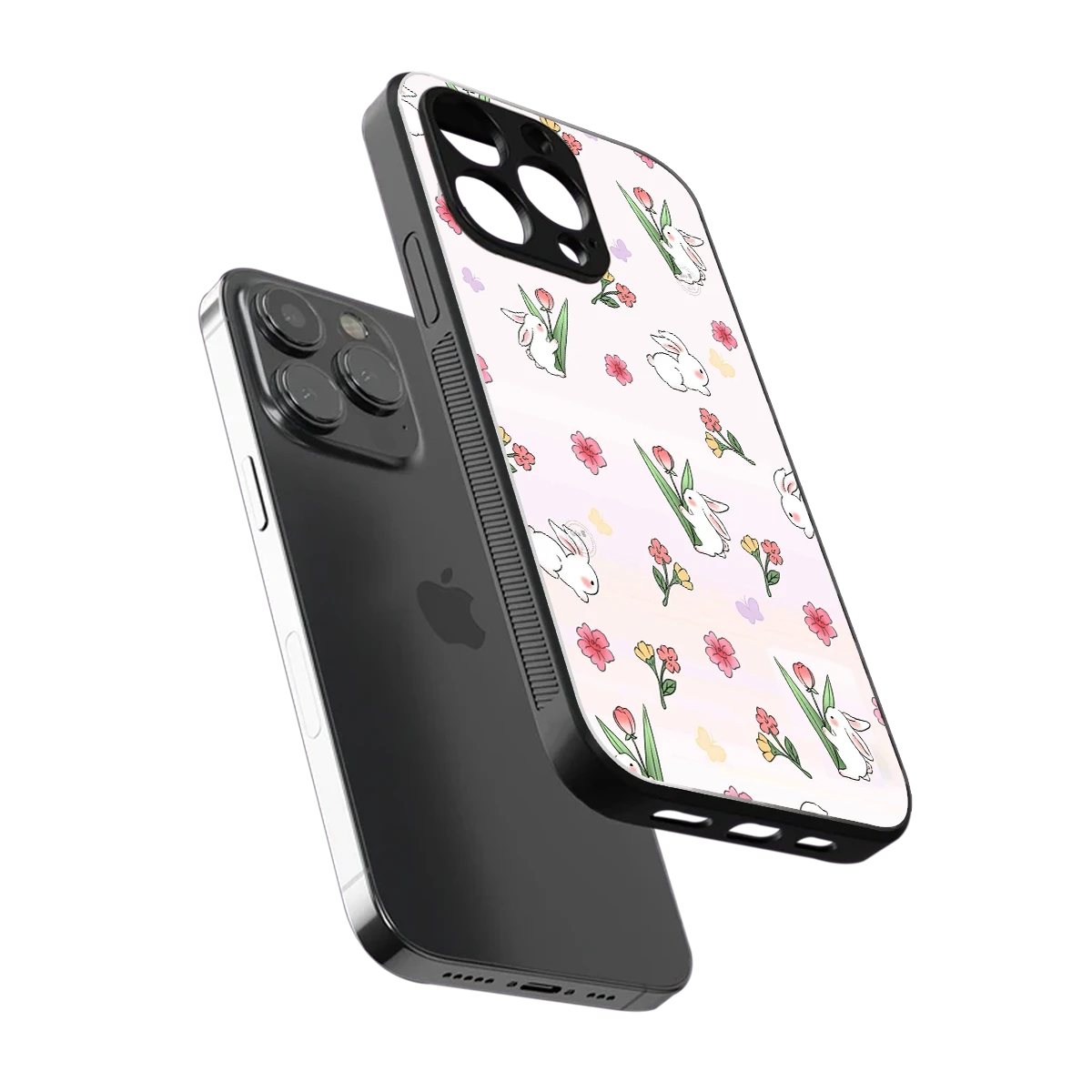 Bunny Bliss sleek iphone 13 pro cover with tempered glass back and TPU edges