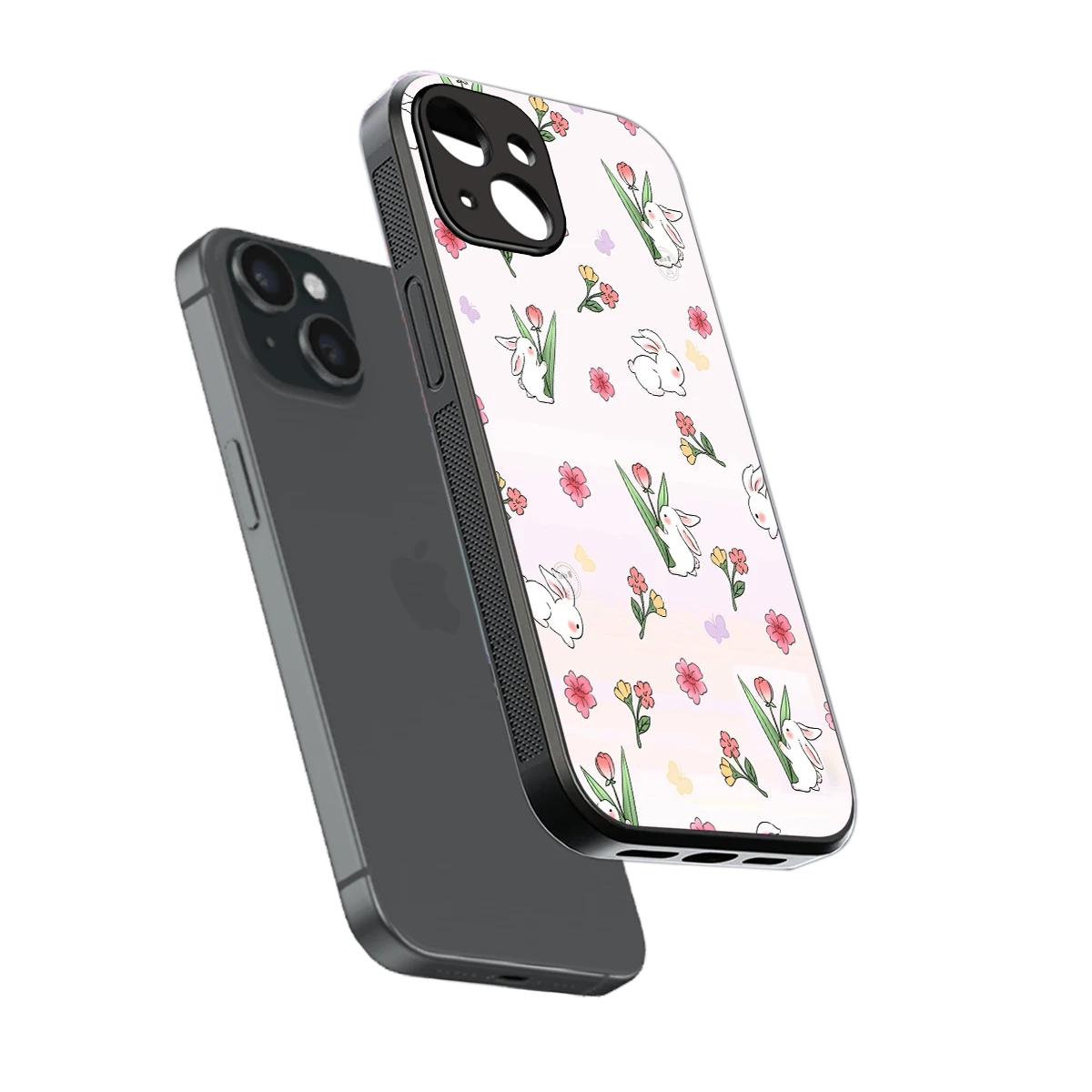 Bunny Bliss sleek iphone 13 cover with tempered glass back and TPU edges