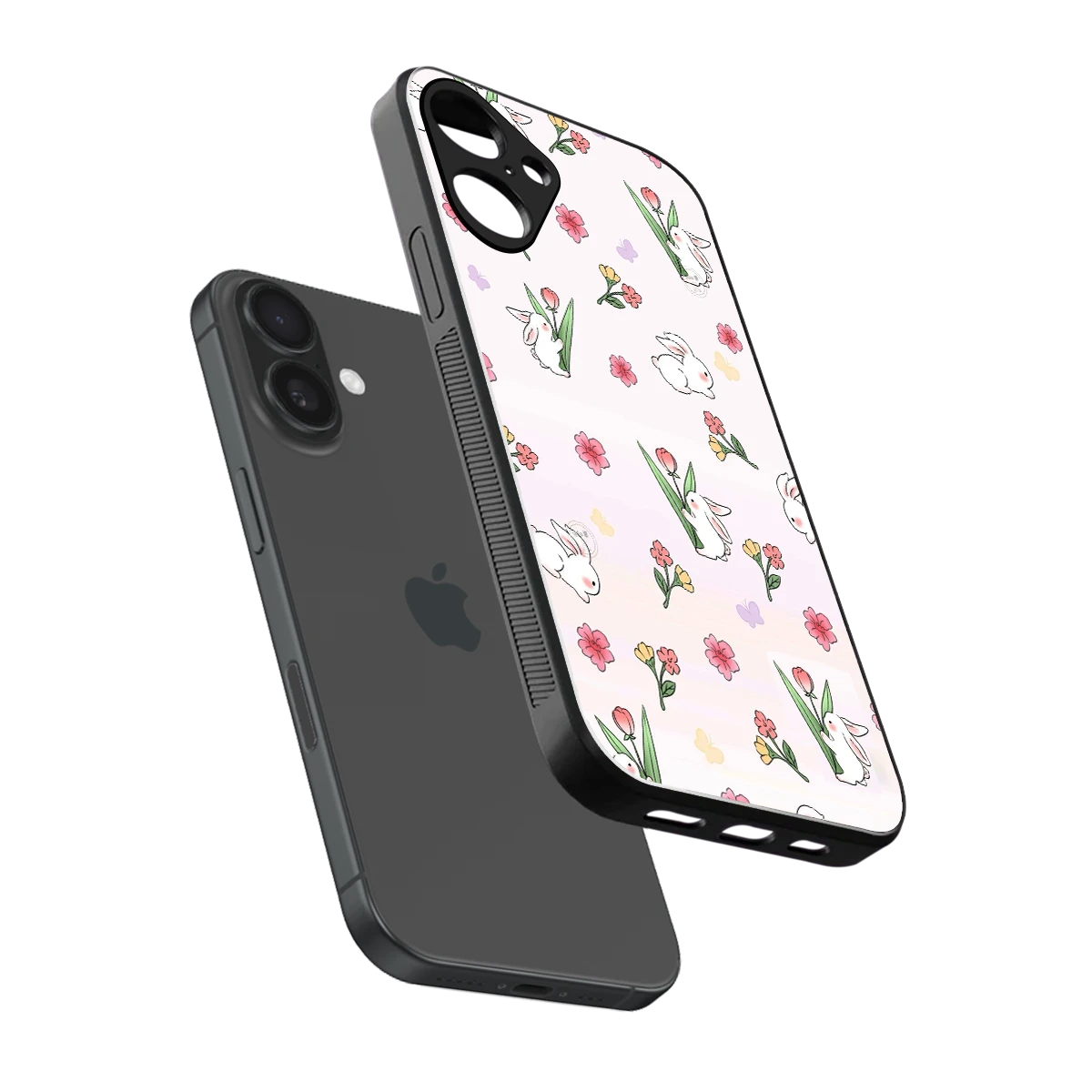 Bunny Bliss sleek iphone 16 plus cover with tempered glass back and TPU edges