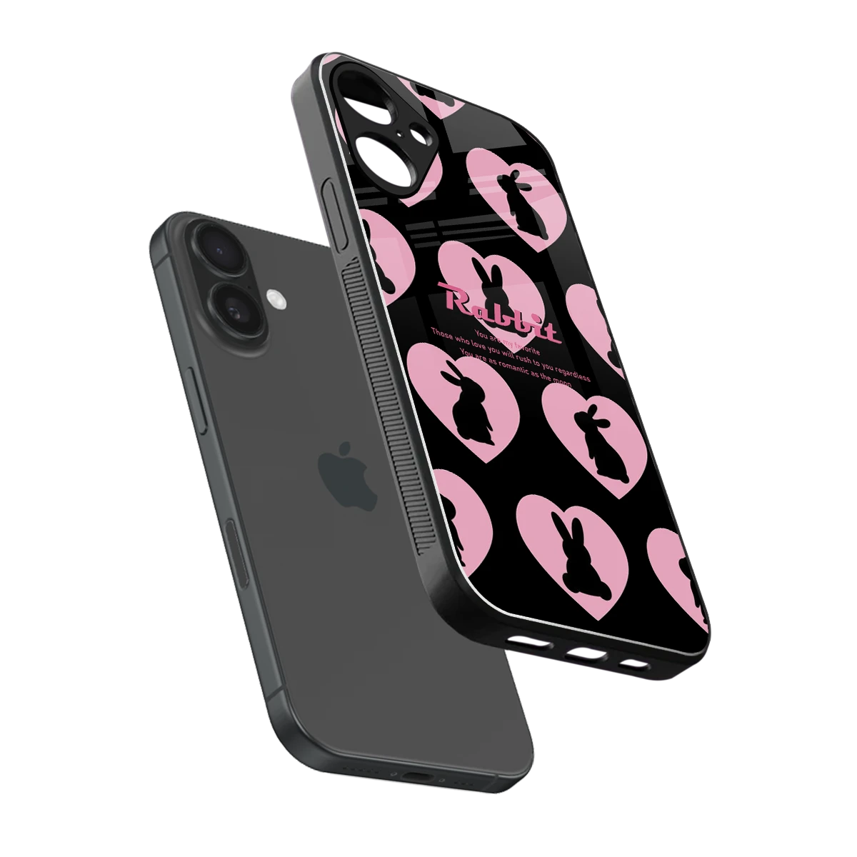 Bunny Love sleek iphone 16 plus cover with tempered glass back and TPU edges