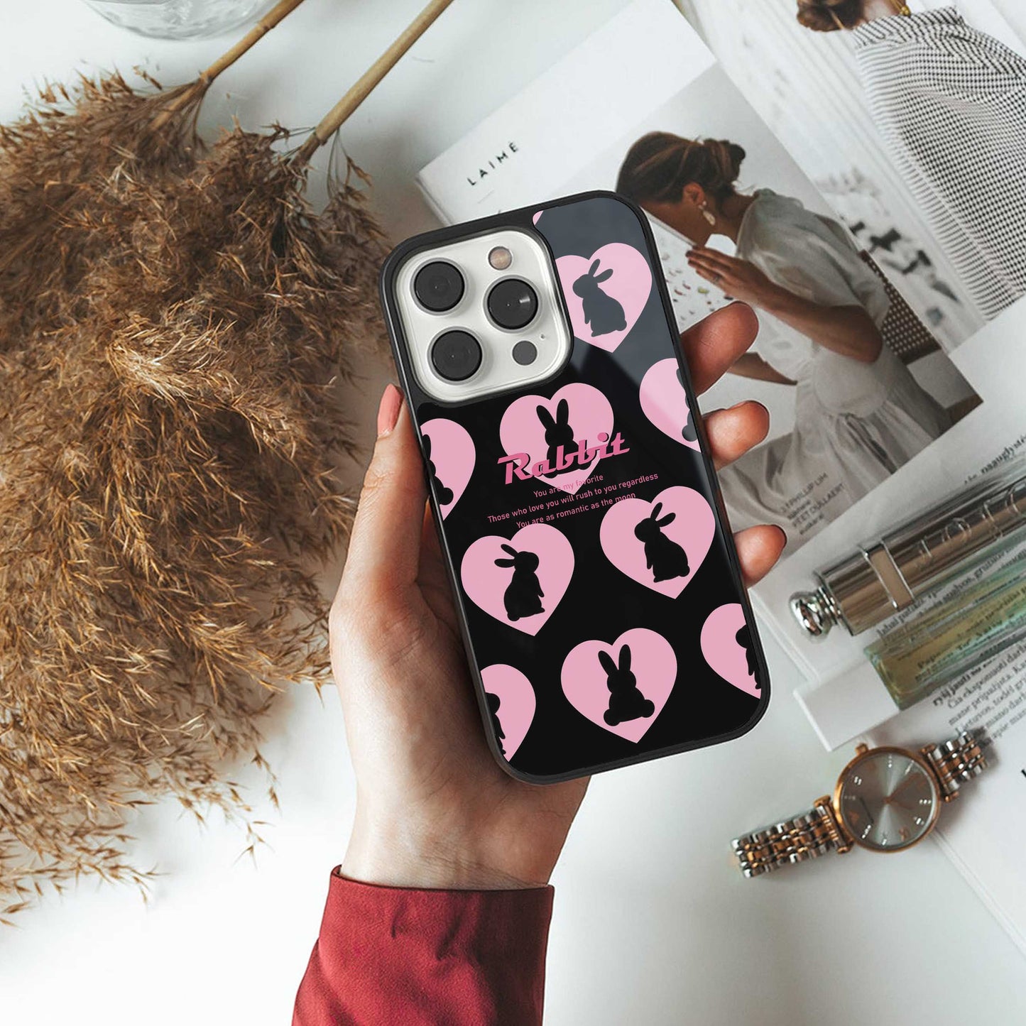 Bunny Love Phone Case for Iphone 16 | Glass Case