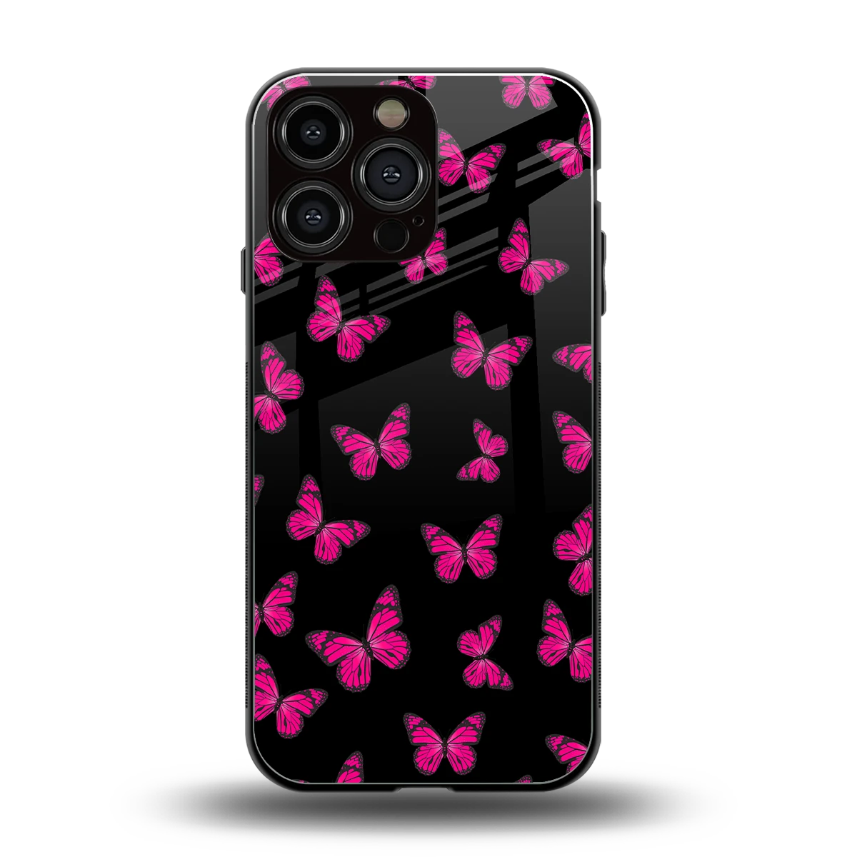 Butterfly Burst Black back phone cover | glass case for iphone 15 pro max