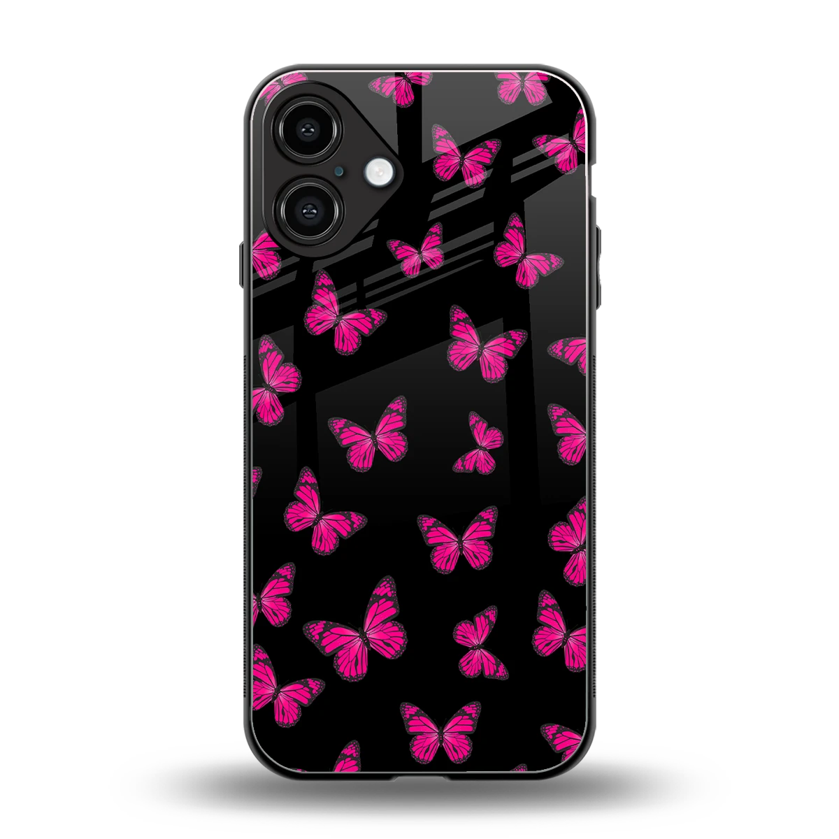 Butterfly Burst Black back phone cover | glass case for iphone 16 plus