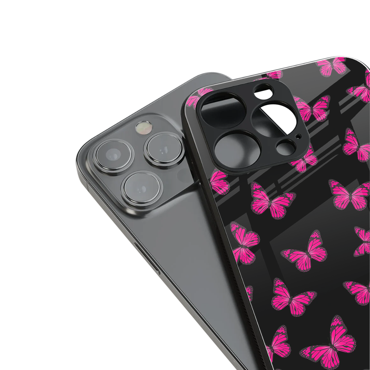 Butterfly Burst Black Phone Case for Iphone 16 | Glass Case