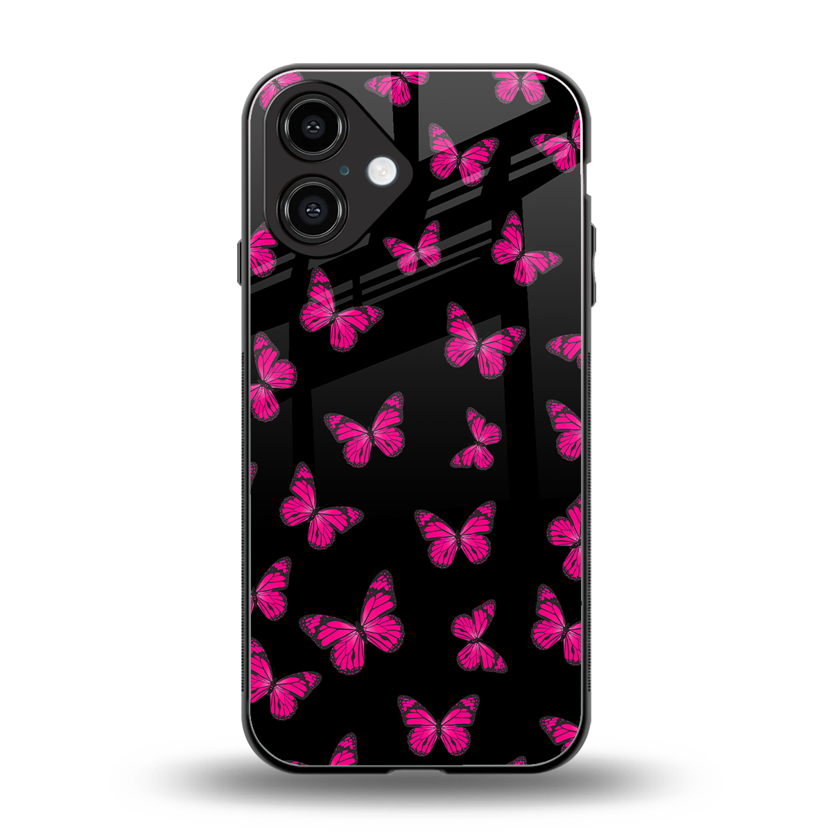 Butterfly Burst Black Phone Case for Iphone 16 | Glass Case