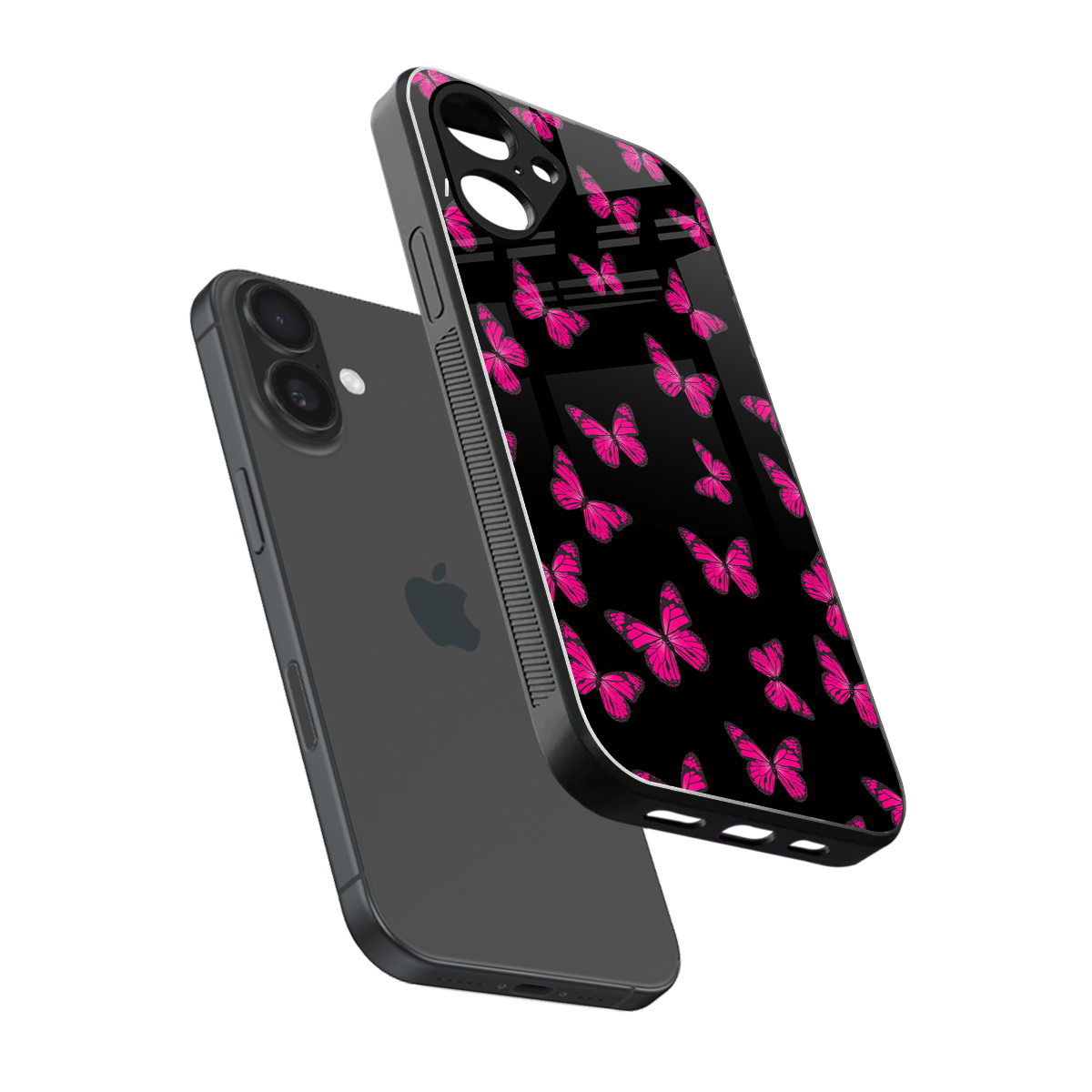 Butterfly Burst Black Phone Case for Iphone 16 | Glass Case
