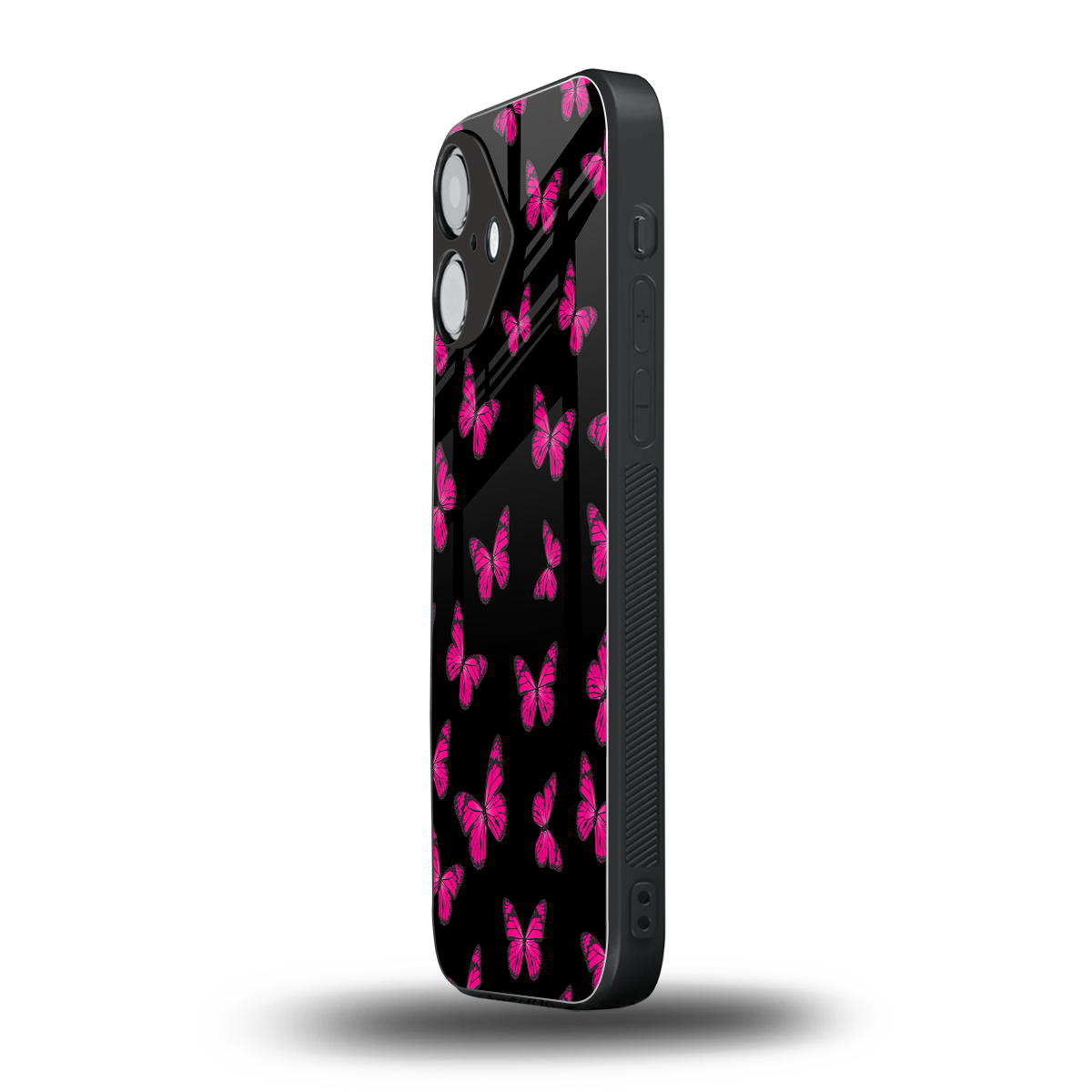 Butterfly Burst Black Phone Case for Iphone 16 | Glass Case