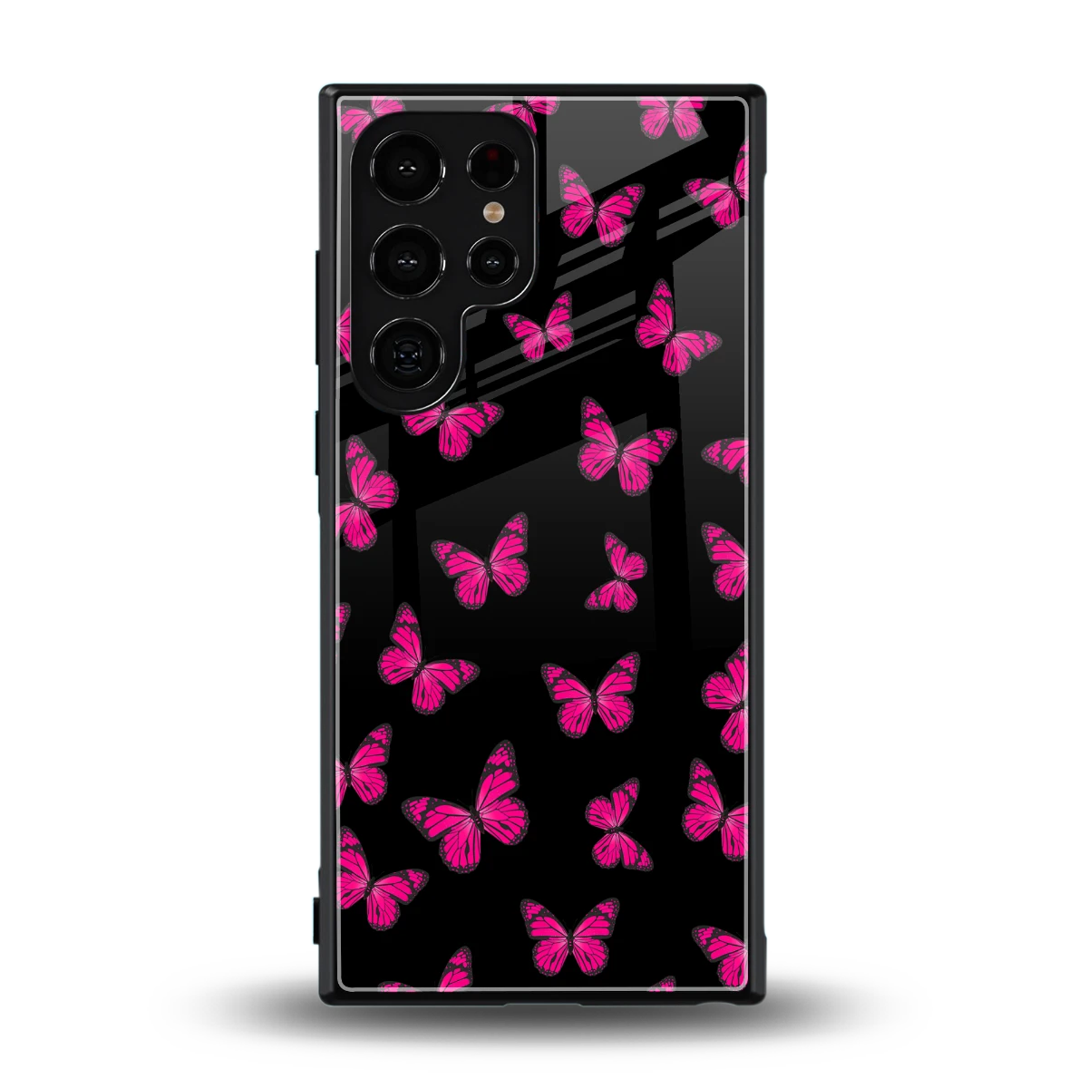 Butterfly Burst Black back phone cover | glass case for samsung galaxy s24 ultra