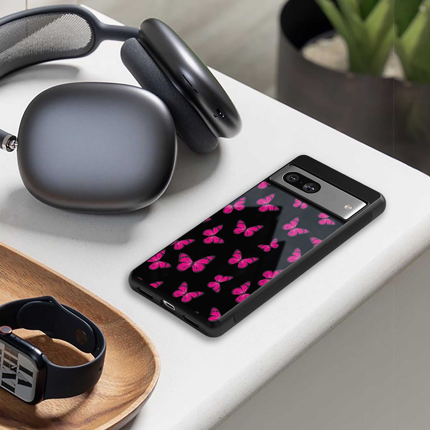 Butterfly Burst Black Phone Case for Iphone 16 | Glass Case
