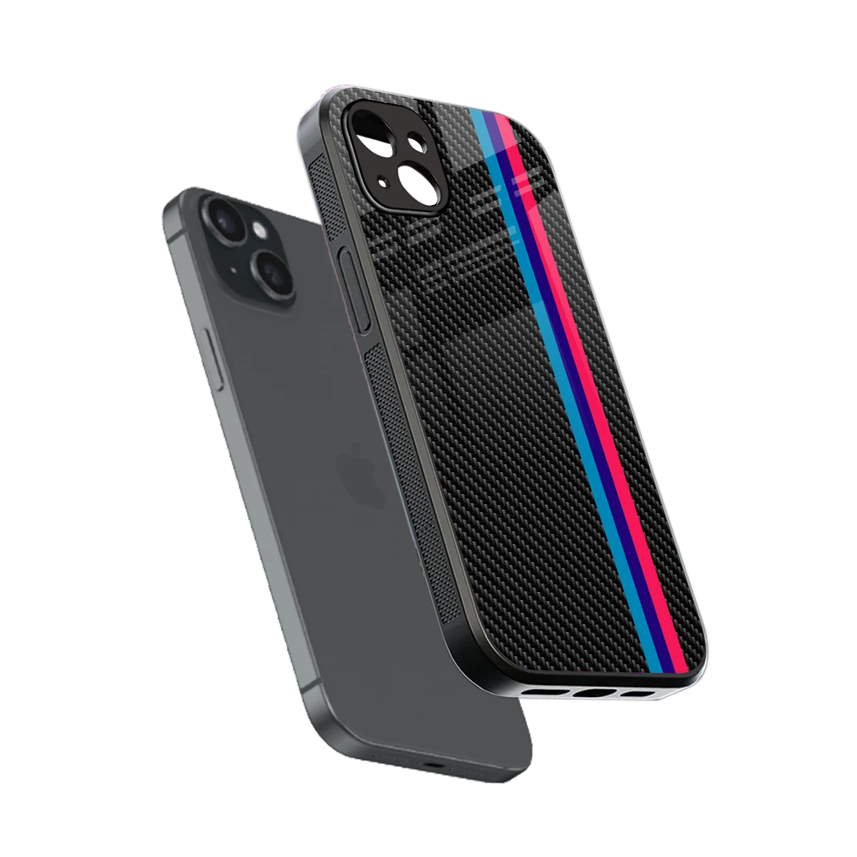 Carbon Fiber sleek iphone 14 plus cover with tempered glass back and TPU edges