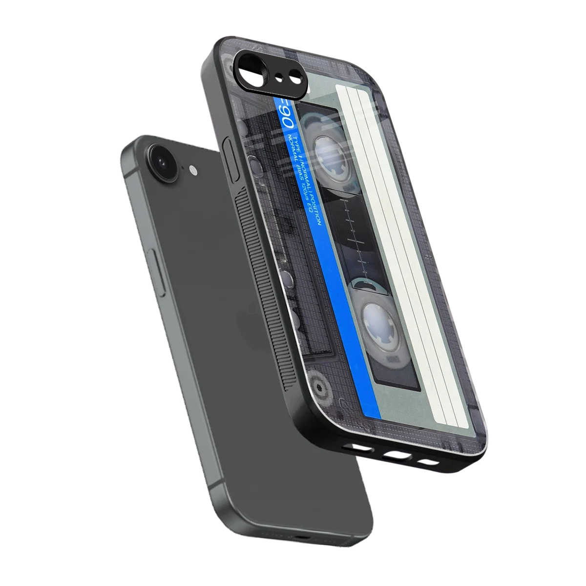 Cassette Retro sleek iphone 16e cover with tempered glass back and TPU edges