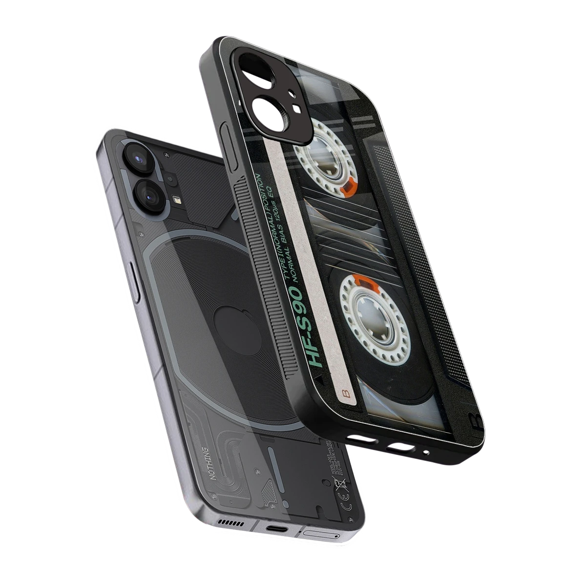 Cassette Tape sleek nothing phone 1 cover with tempered glass back and TPU edges