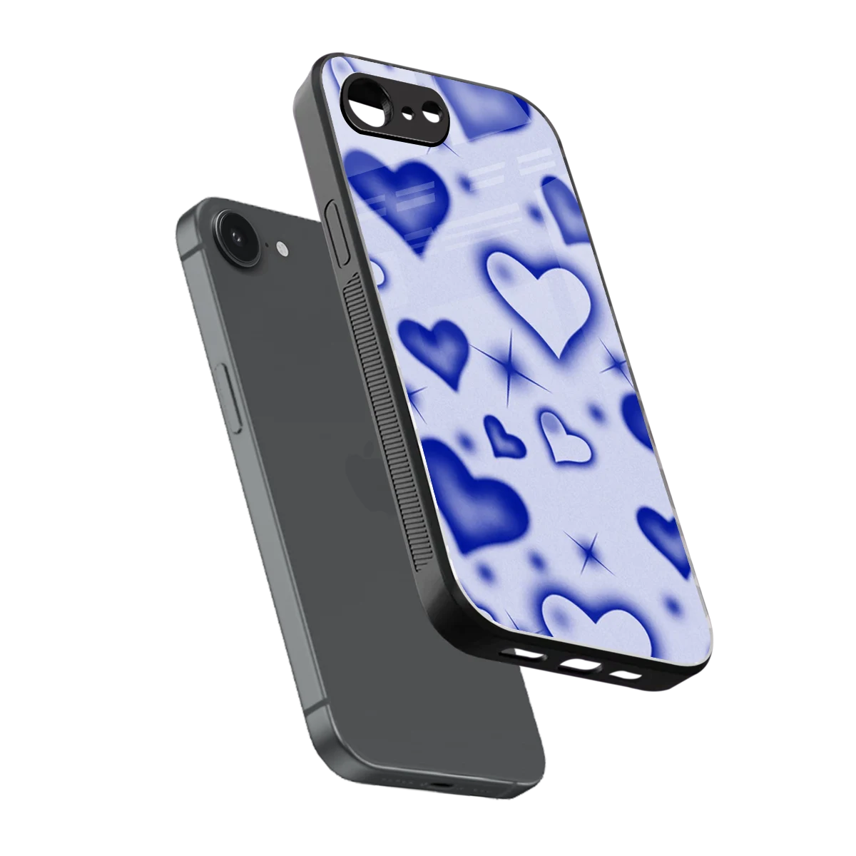 Celestial Hearts sleek iphone 16e cover with tempered glass back and TPU edges