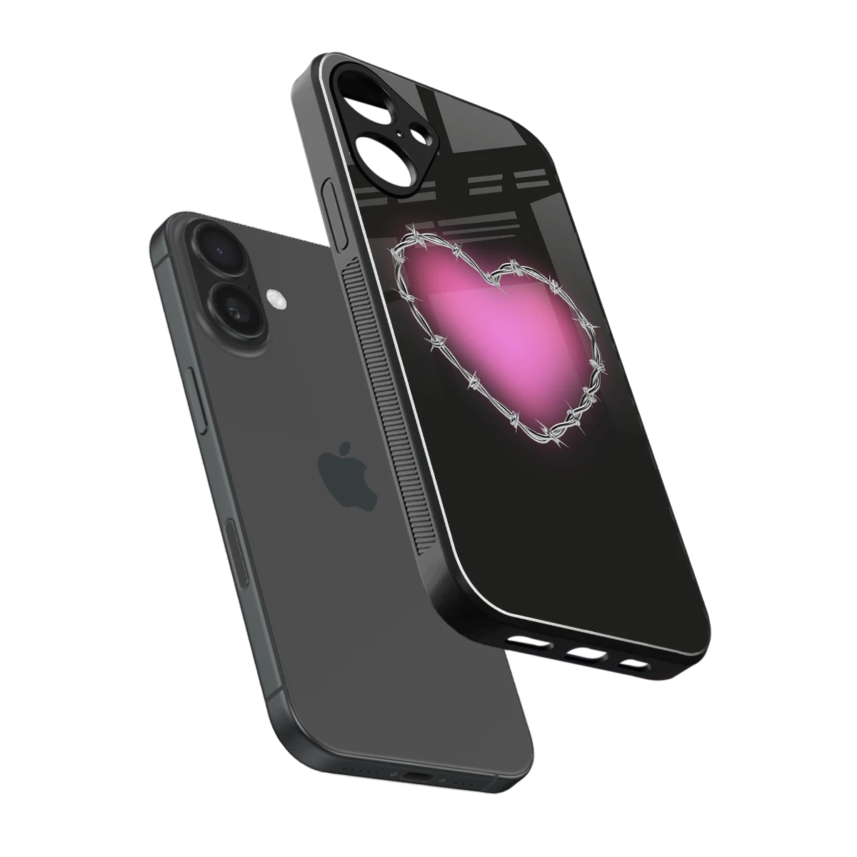 Chained Heart sleek iphone 16 plus cover with tempered glass back and TPU edges