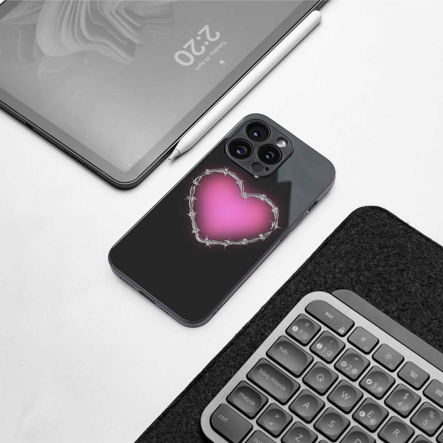 Chained Heart Phone Case for Iphone 16 | Glass Case