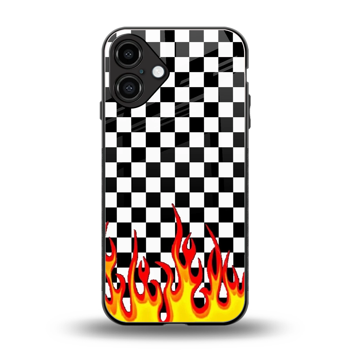 Check Fire back phone cover | glass case for iphone 16 plus