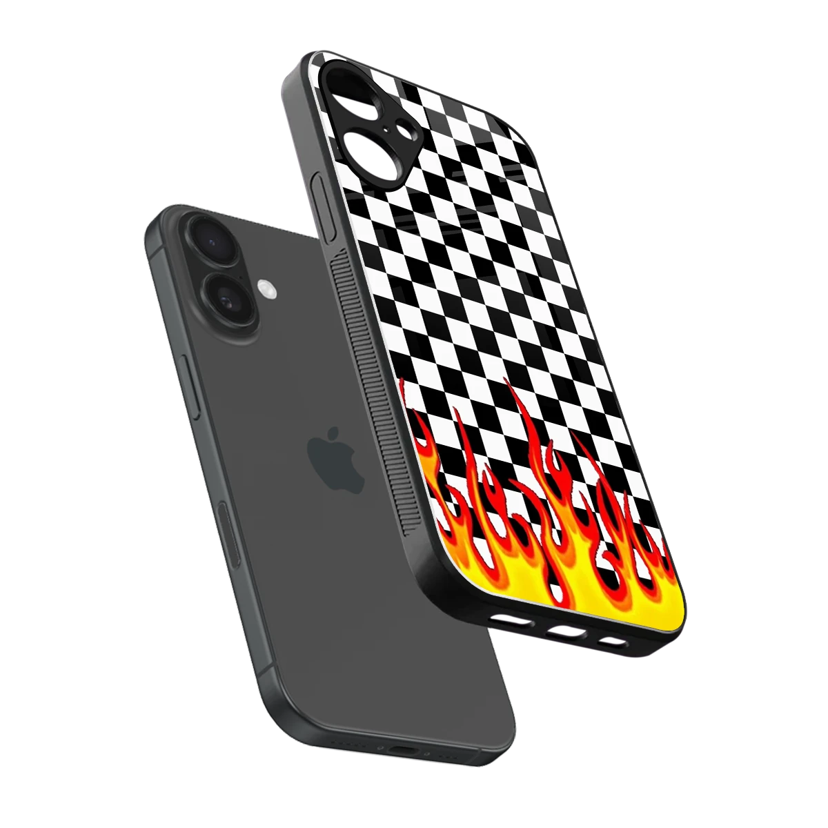 Check Fire sleek iphone 16 plus cover with tempered glass back and TPU edges