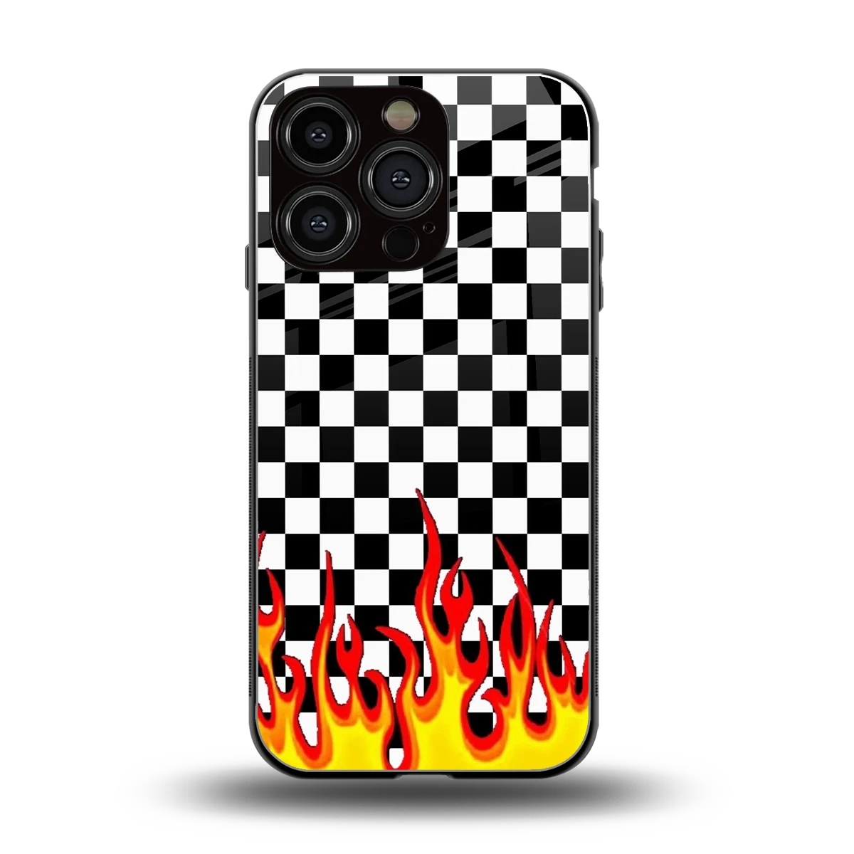 Check Fire back phone cover | glass case for iphone 16 pro