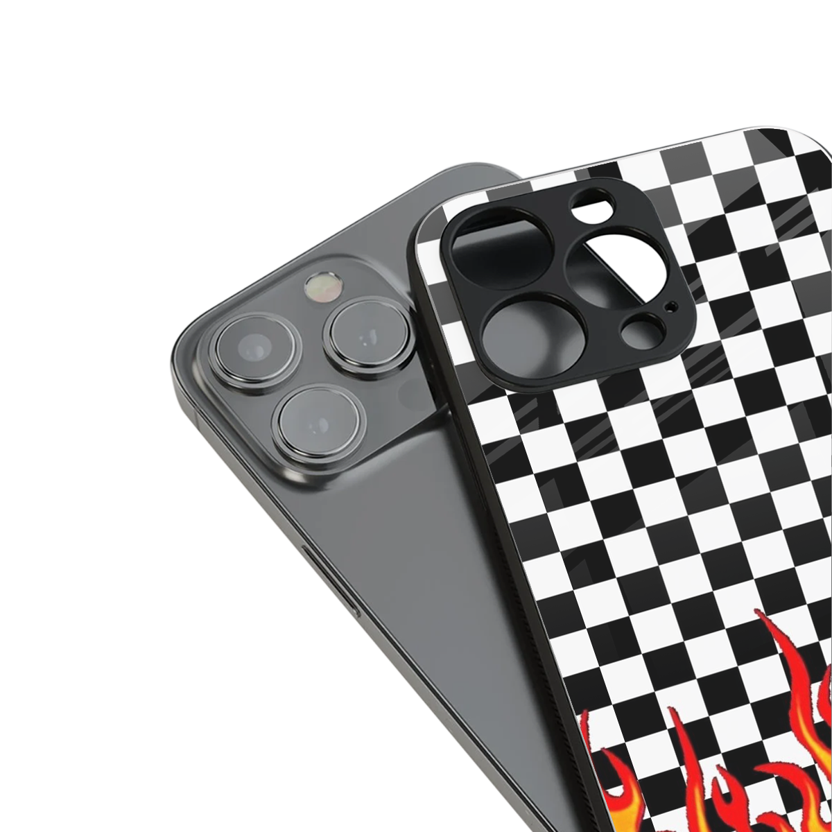 Check Fire stylish phone case for iPhone 16 | glossy glass and slim fit