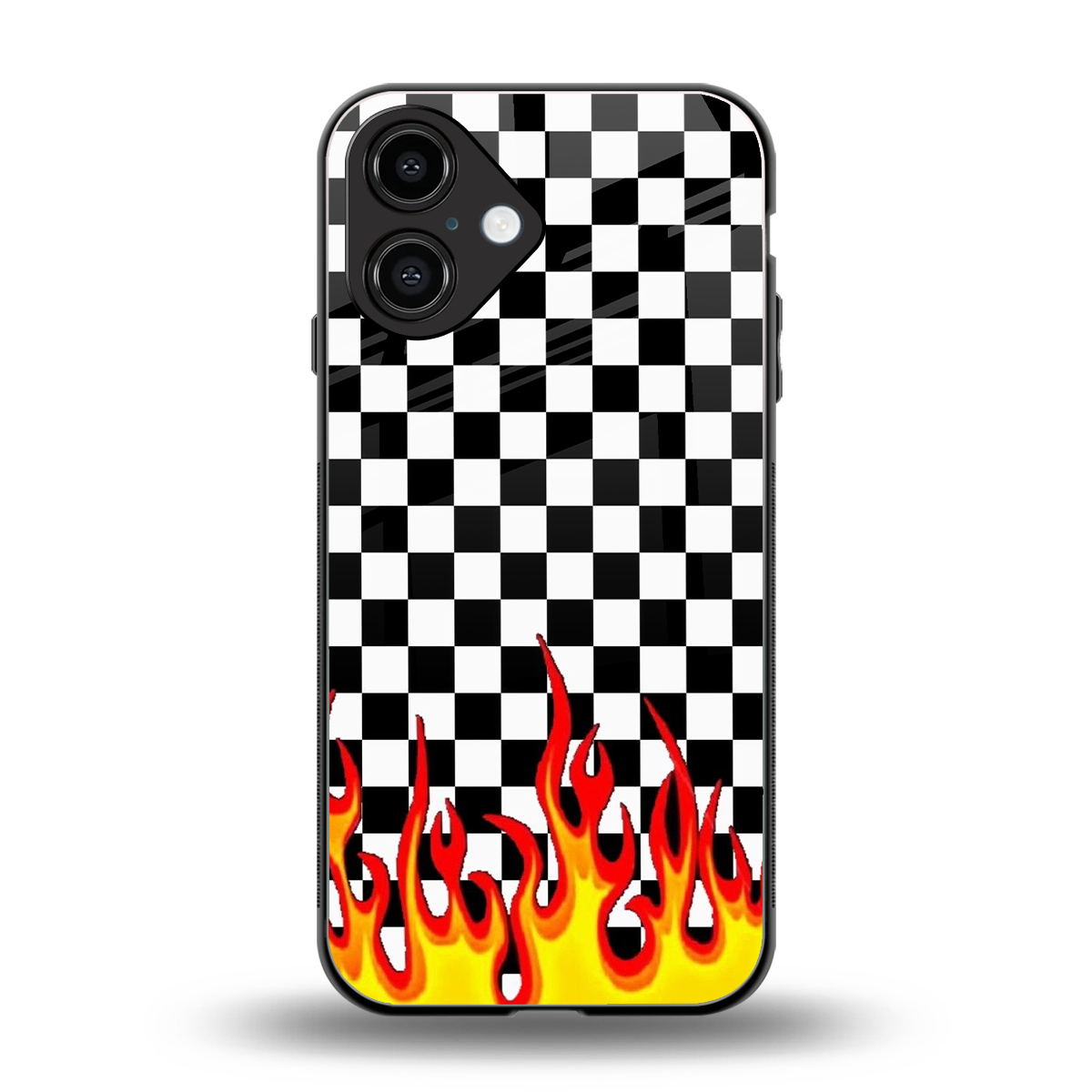 Check Fire back phone cover | glass case for iphone 16