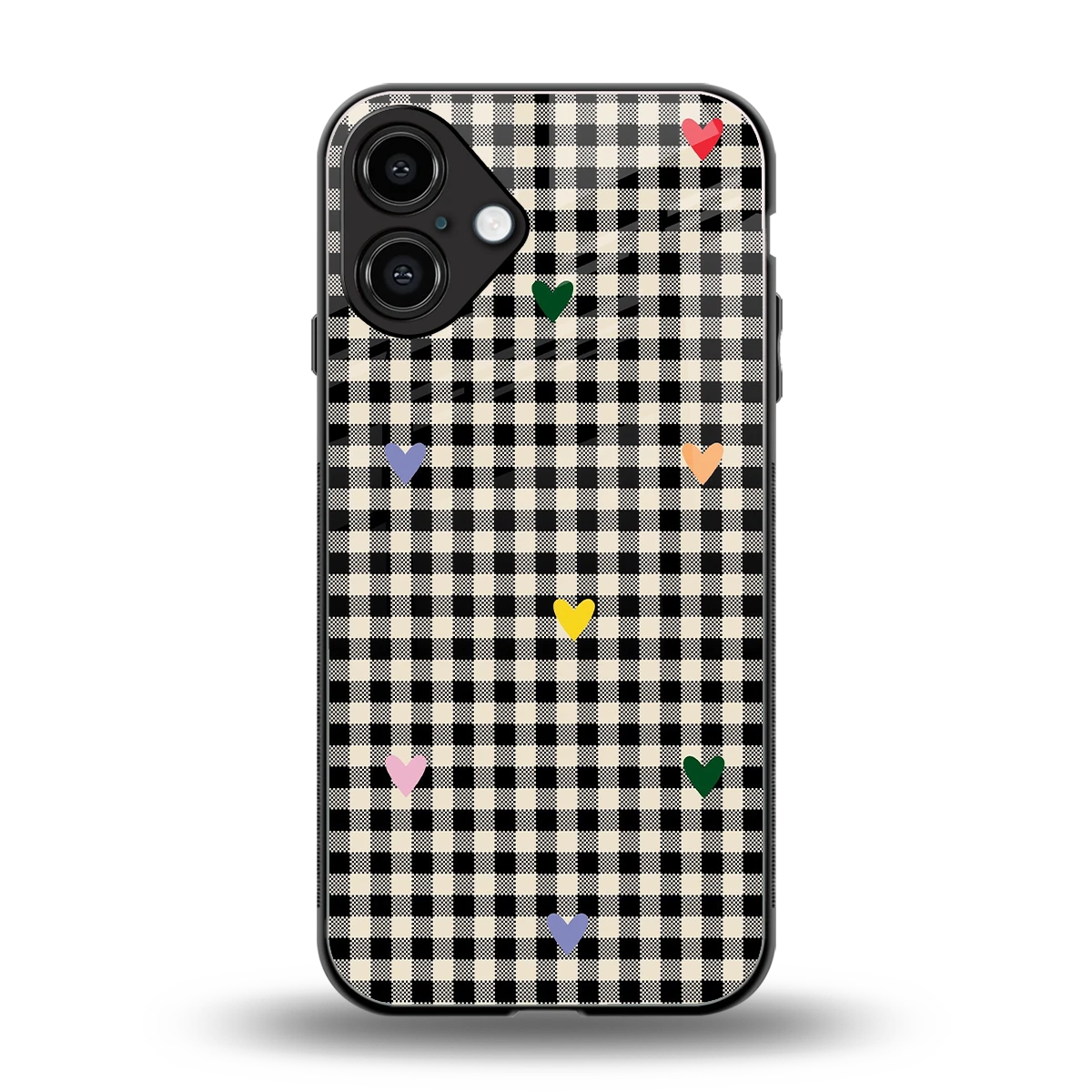 Checkered Love back phone cover | glass case for iphone 16 plus