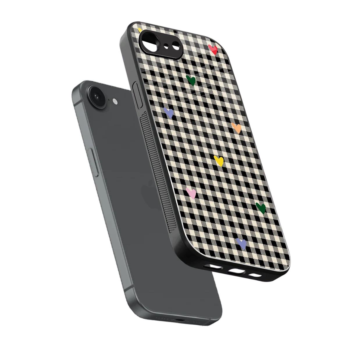 Checkered Love sleek iphone 16e cover with tempered glass back and TPU edges