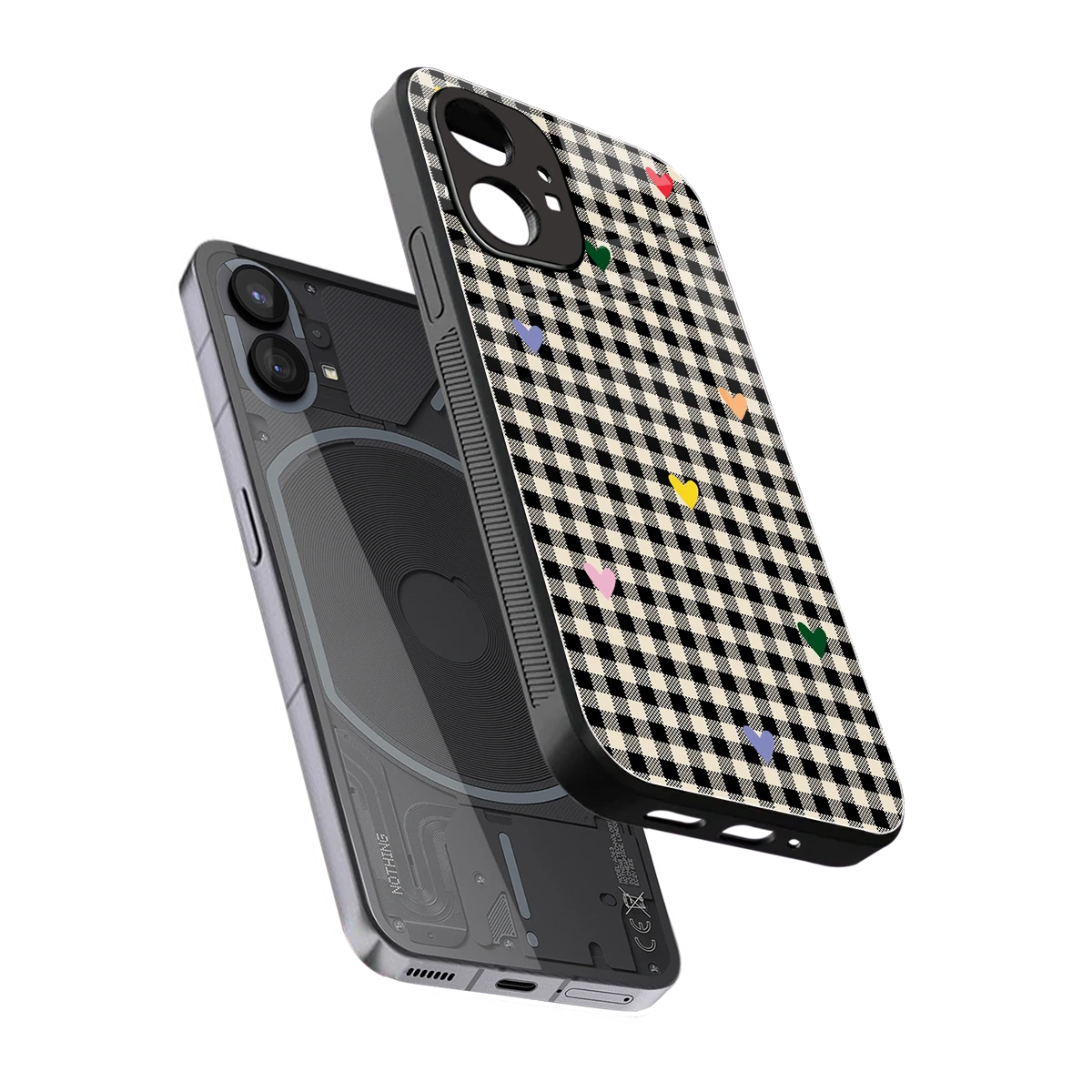 Checkered Love sleek nothing phone 1 cover with tempered glass back and TPU edges