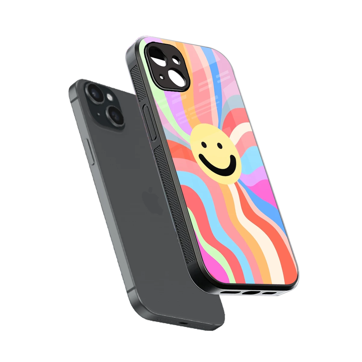 Cheerful Smiley sleek iphone 14 plus cover with tempered glass back and TPU edges