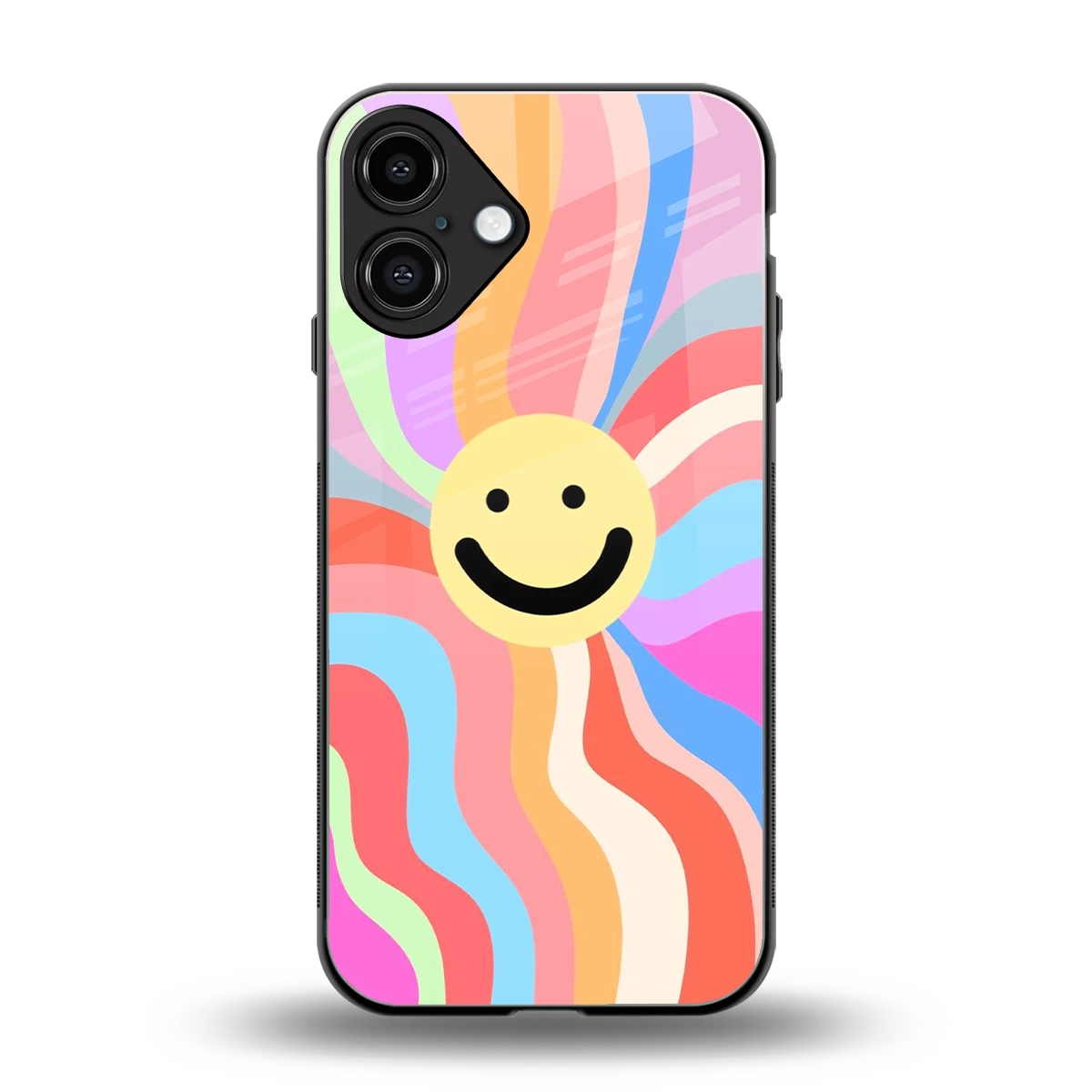 Cheerful Smiley back phone cover | glass case for iphone 16 plus