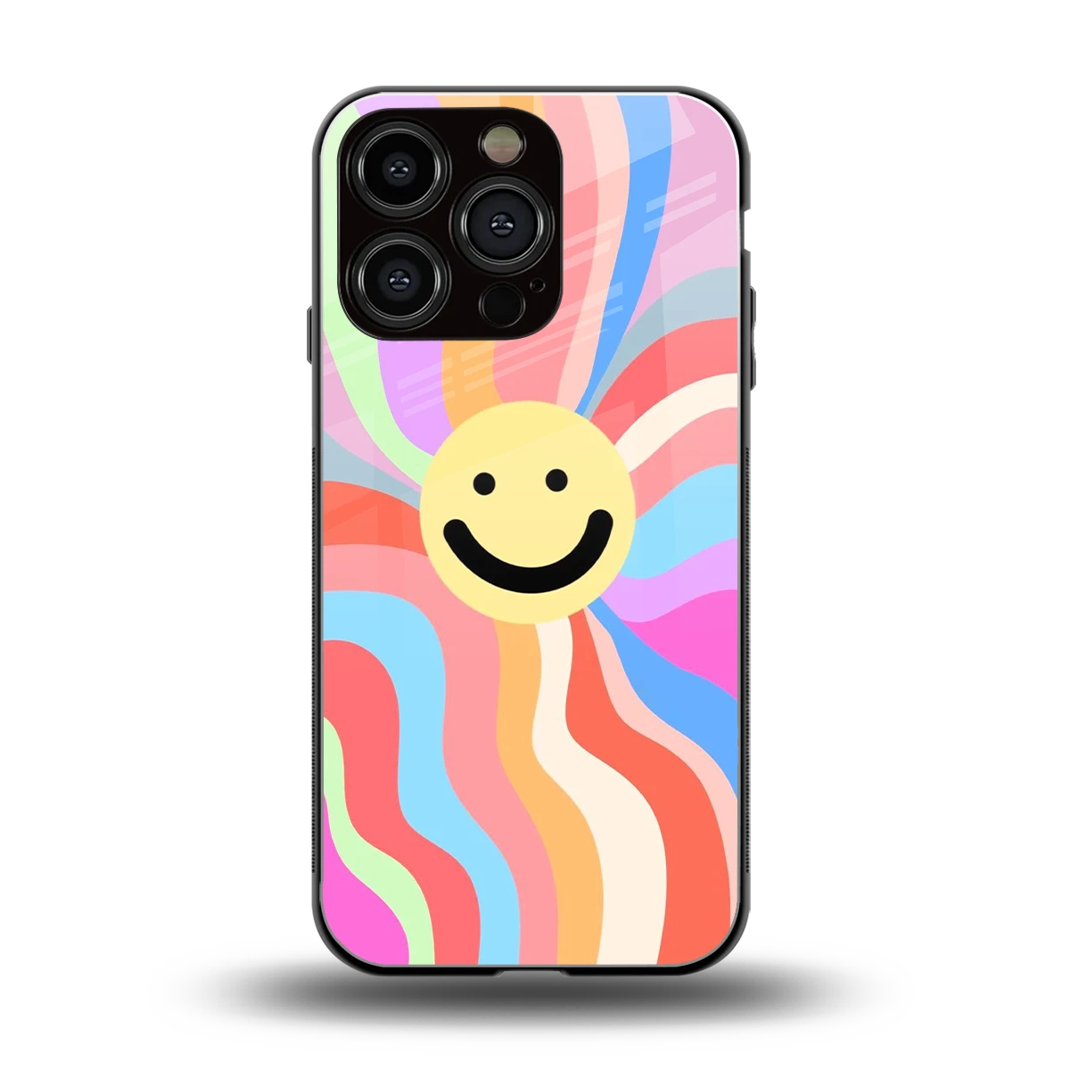 Cheerful Smiley back phone cover | glass case for iphone 16 pro