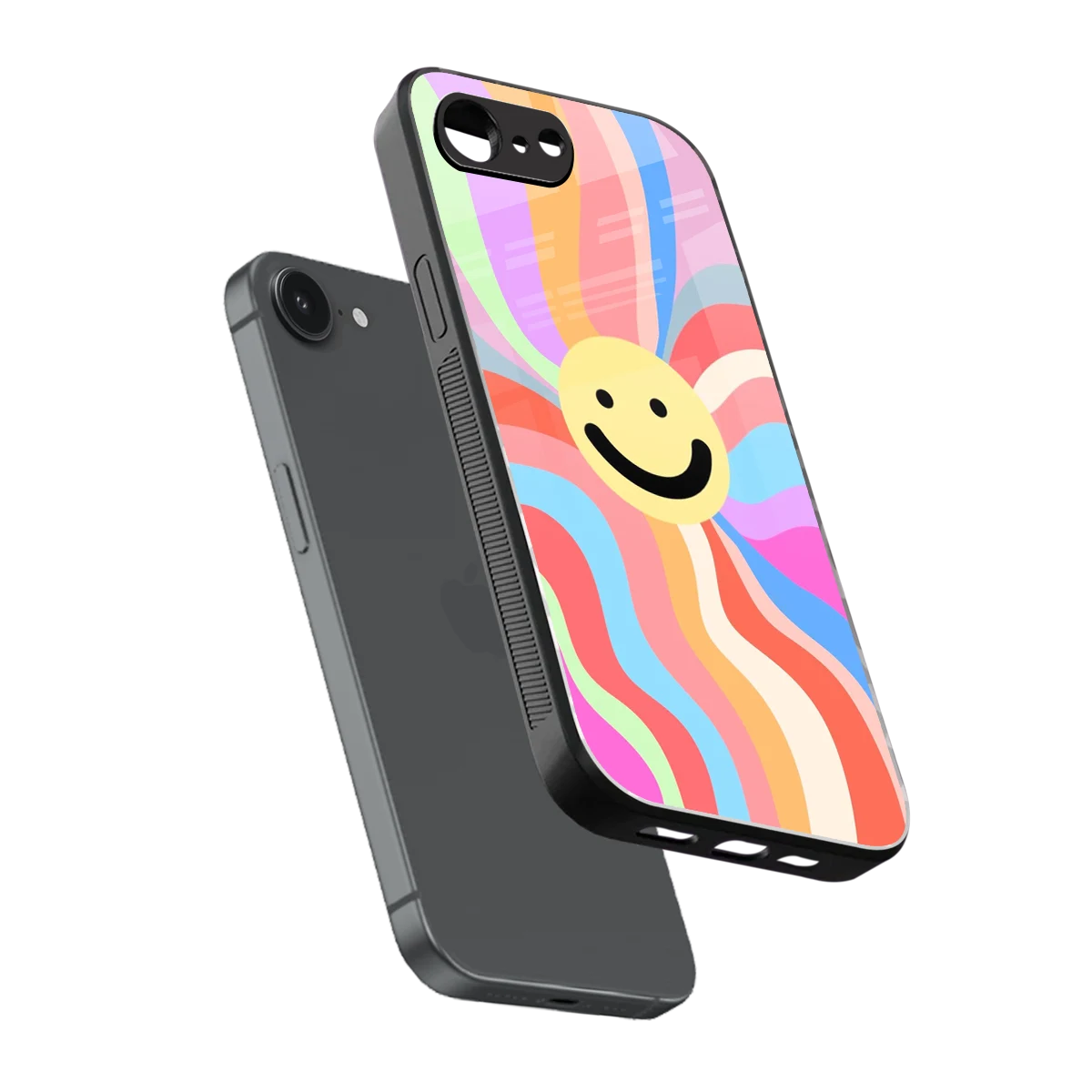 Cheerful Smiley sleek iphone 16e cover with tempered glass back and TPU edges