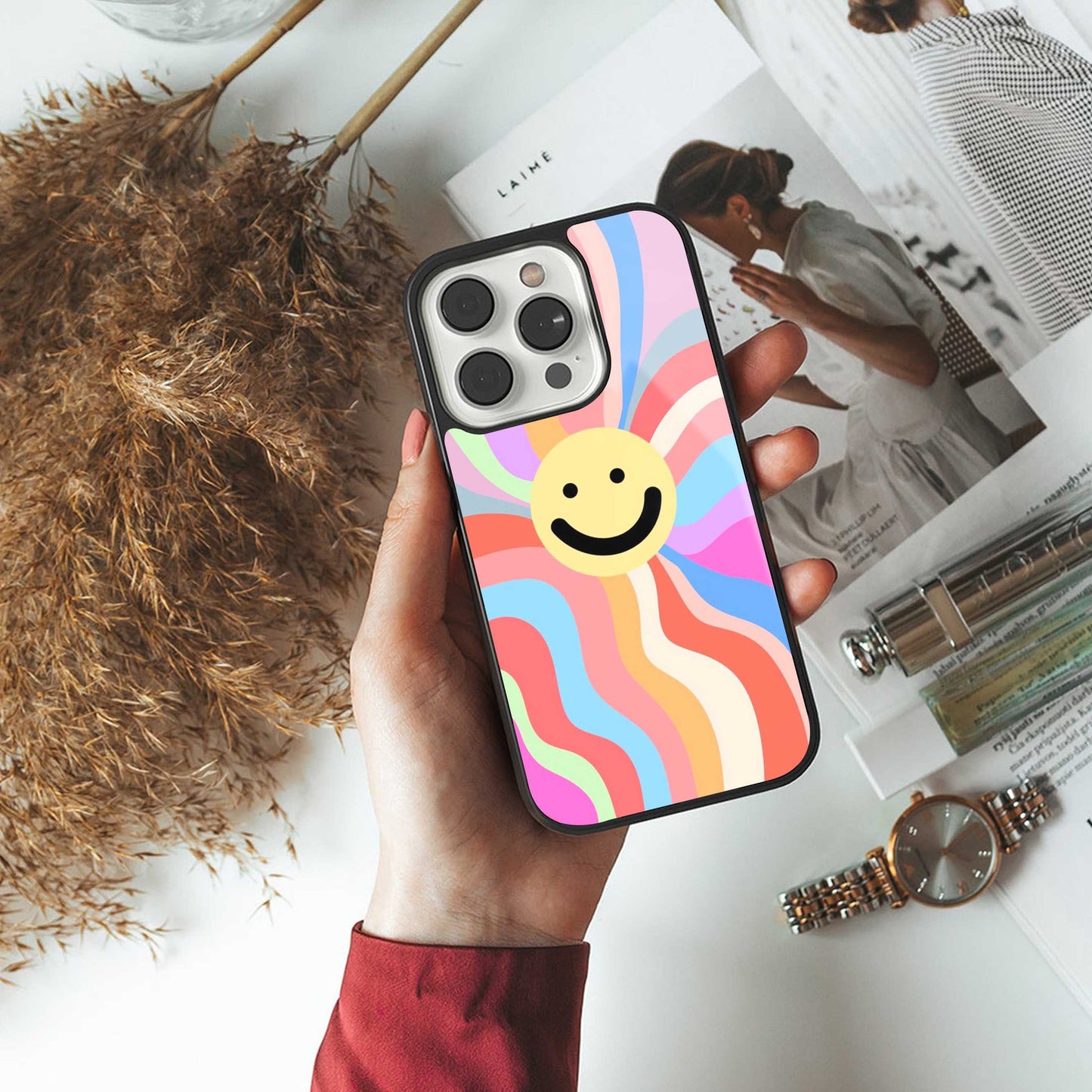 Cheerful Smiley Phone Case for Iphone 16 | Glass Case