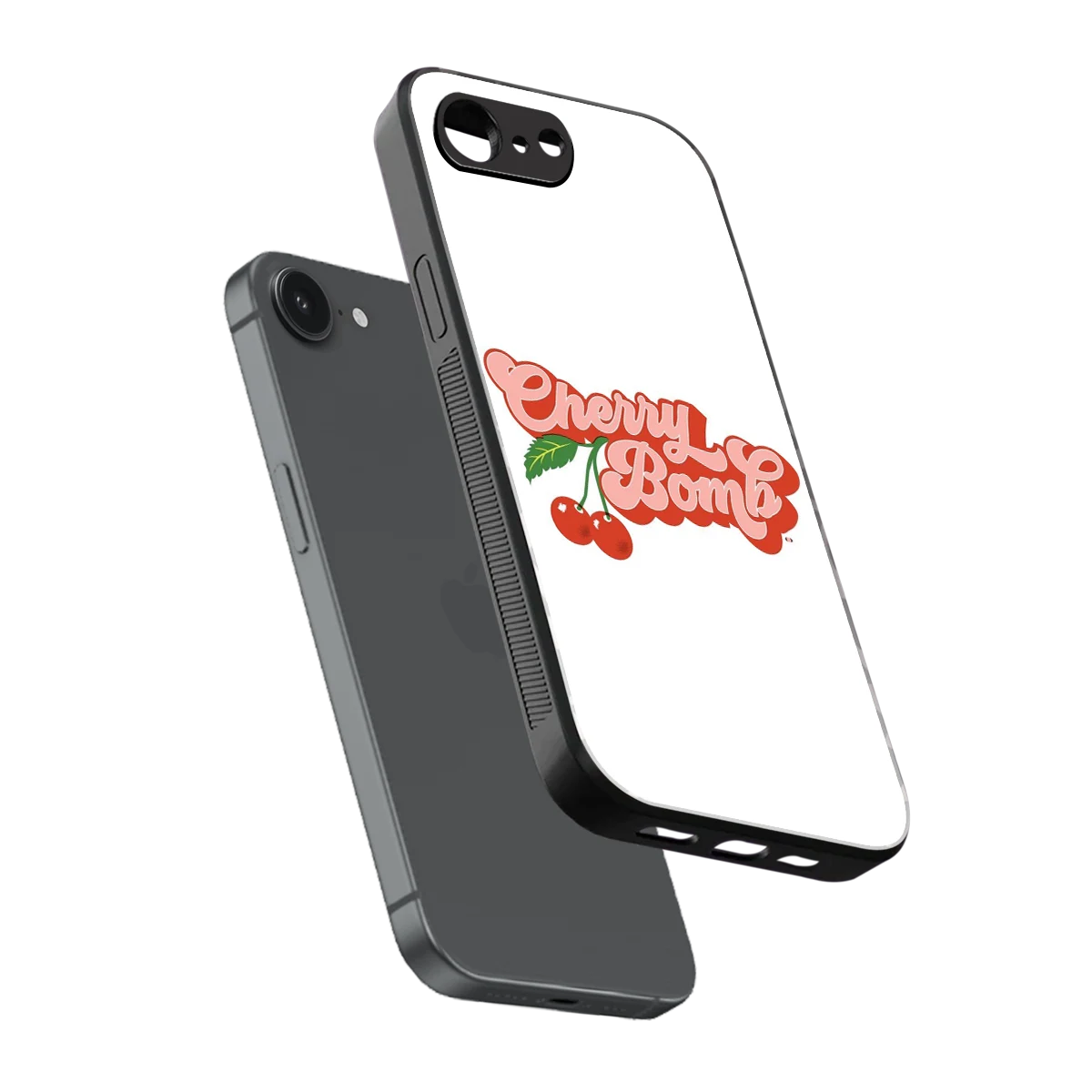 Cherry Bomb sleek iphone 16e cover with tempered glass back and TPU edges