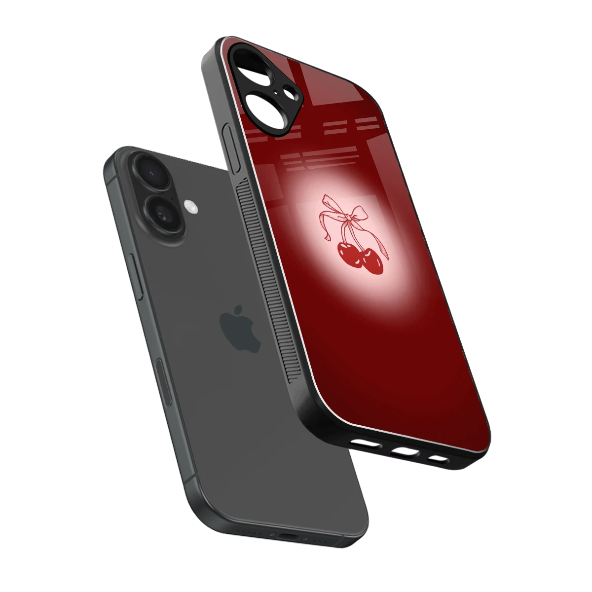 Cherry Bow sleek iphone 16 plus cover with tempered glass back and TPU edges