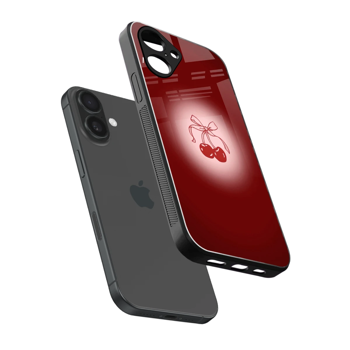 Cherry Bow sleek iPhone 16 cover with tempered glass back and TPU edges