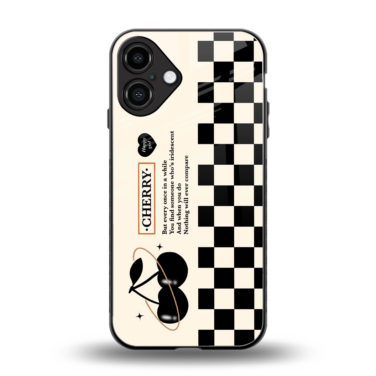 Cherry Checkered back phone cover | glass case for iphone 16 plus