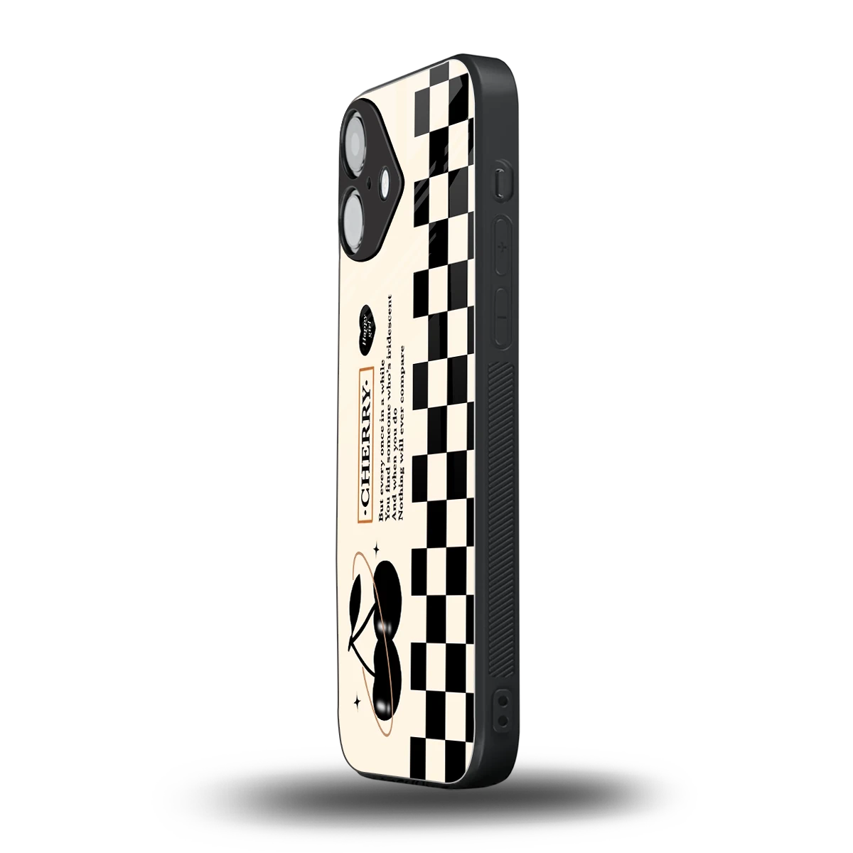 Cherry Checkered iphone 16 plus mobile cover | shockproof glass phone case