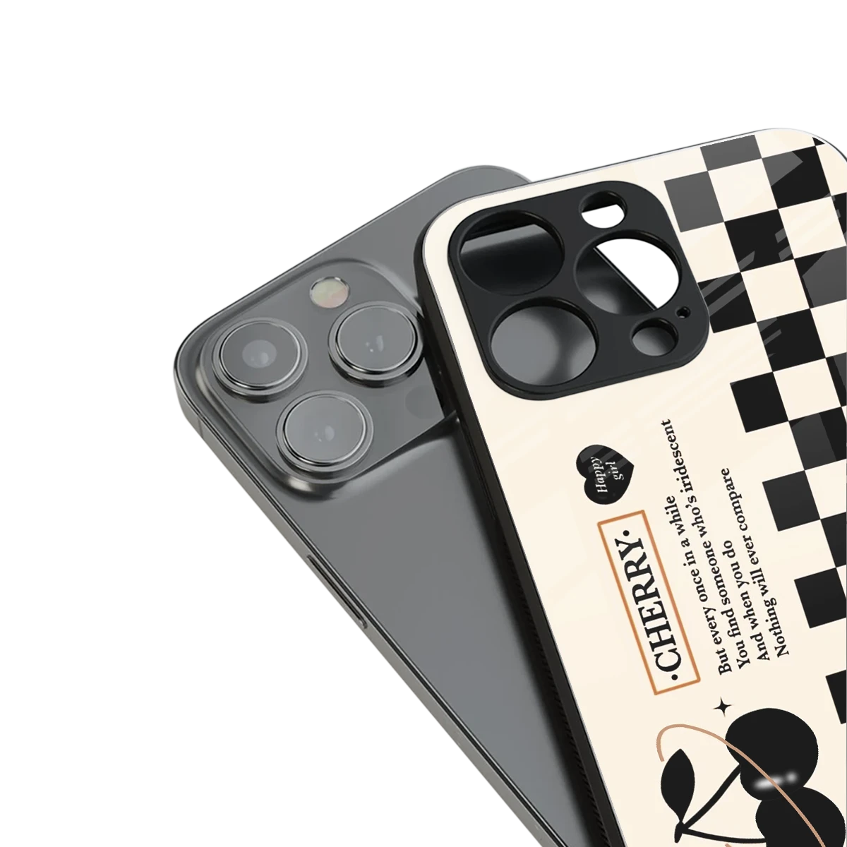 Cherry Checkered stylish phone case for iphone 14 pro max | glossy glass and slim fit