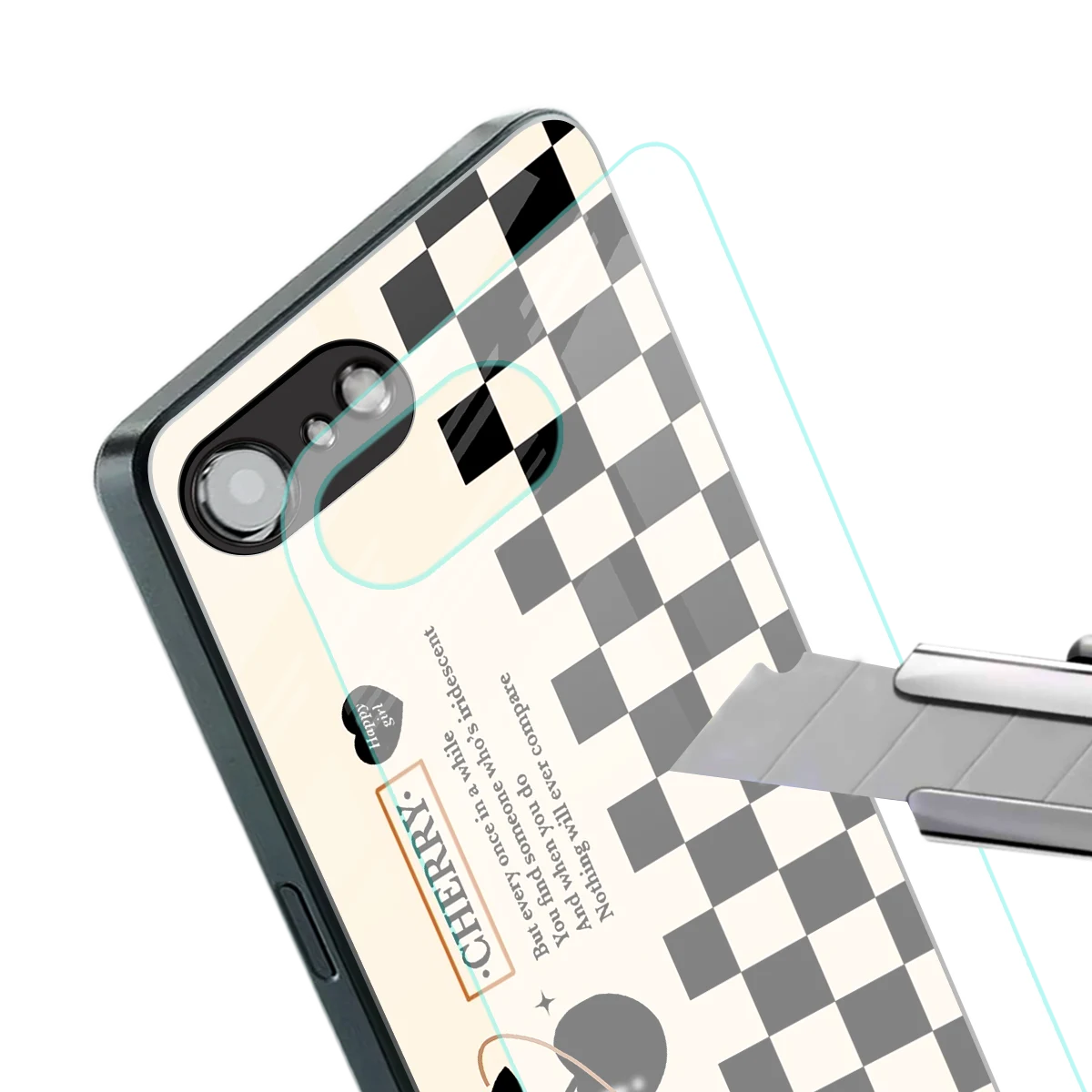 Cherry Checkered stylish phone case for iphone 16e | glossy glass and slim fit